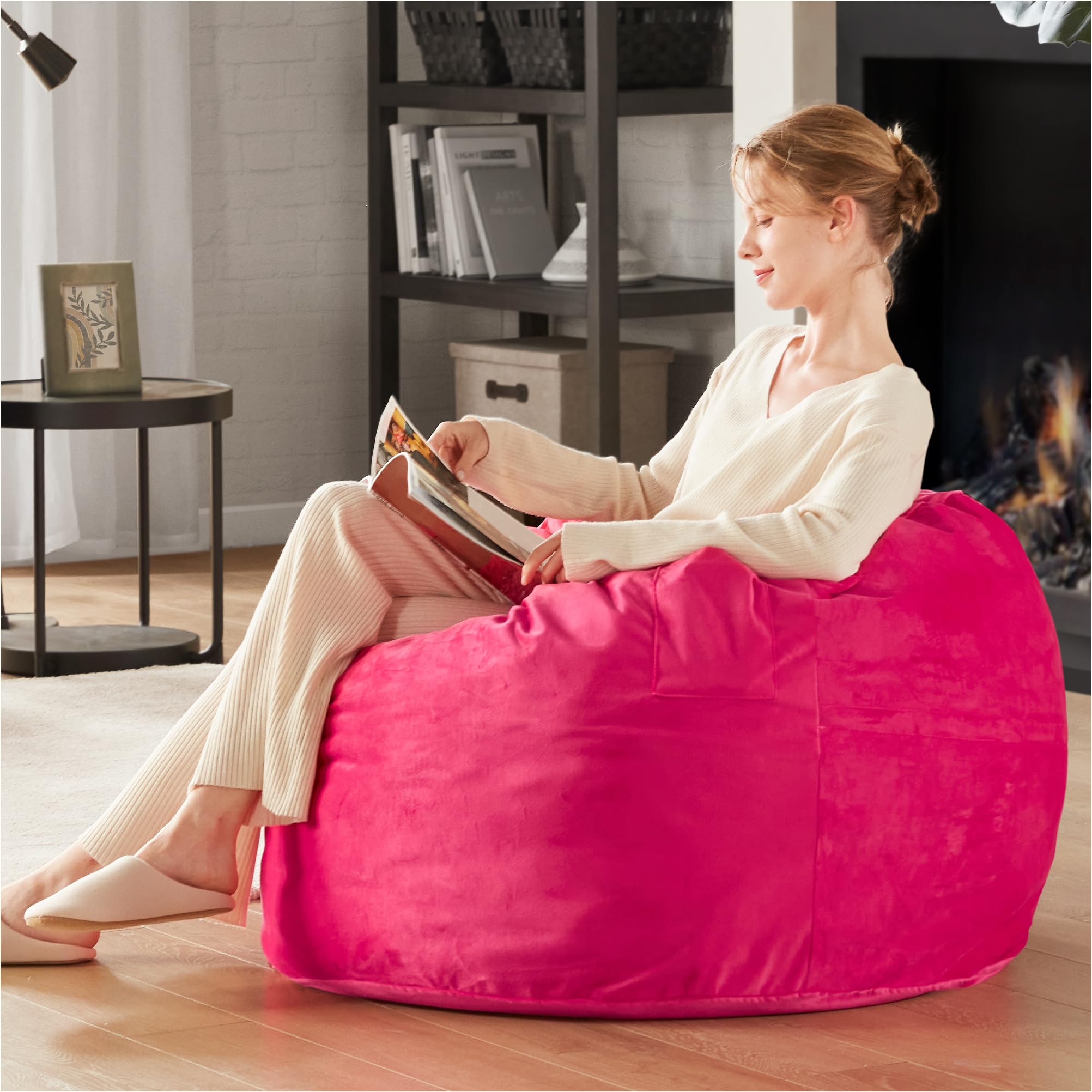 **3ft Pink Bean Bag Chair for Girls & Adults - Ultra Soft Mink Bonded Cover, Memory Foam & Filler Included - Machine Washable - Perfect for Teens, Bedroom, Dorm, Lounge & Game Room**