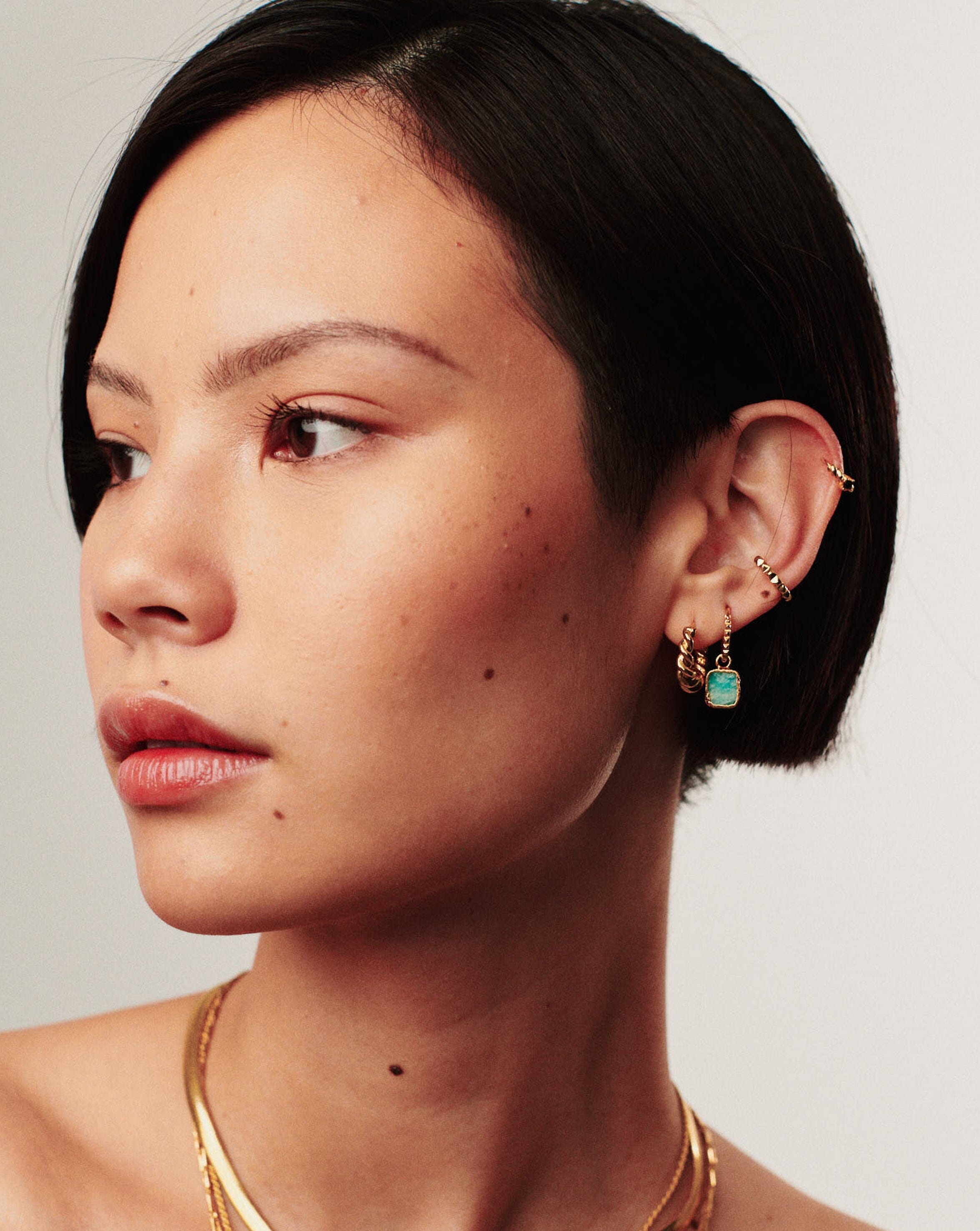 Mini Pyramid Charm Hoop Earrings - 18k Gold Vermeil & Amazonite Gemstone | Dainty Boho Jewelry for Women | Perfect for Everyday Wear, Parties & Gifts