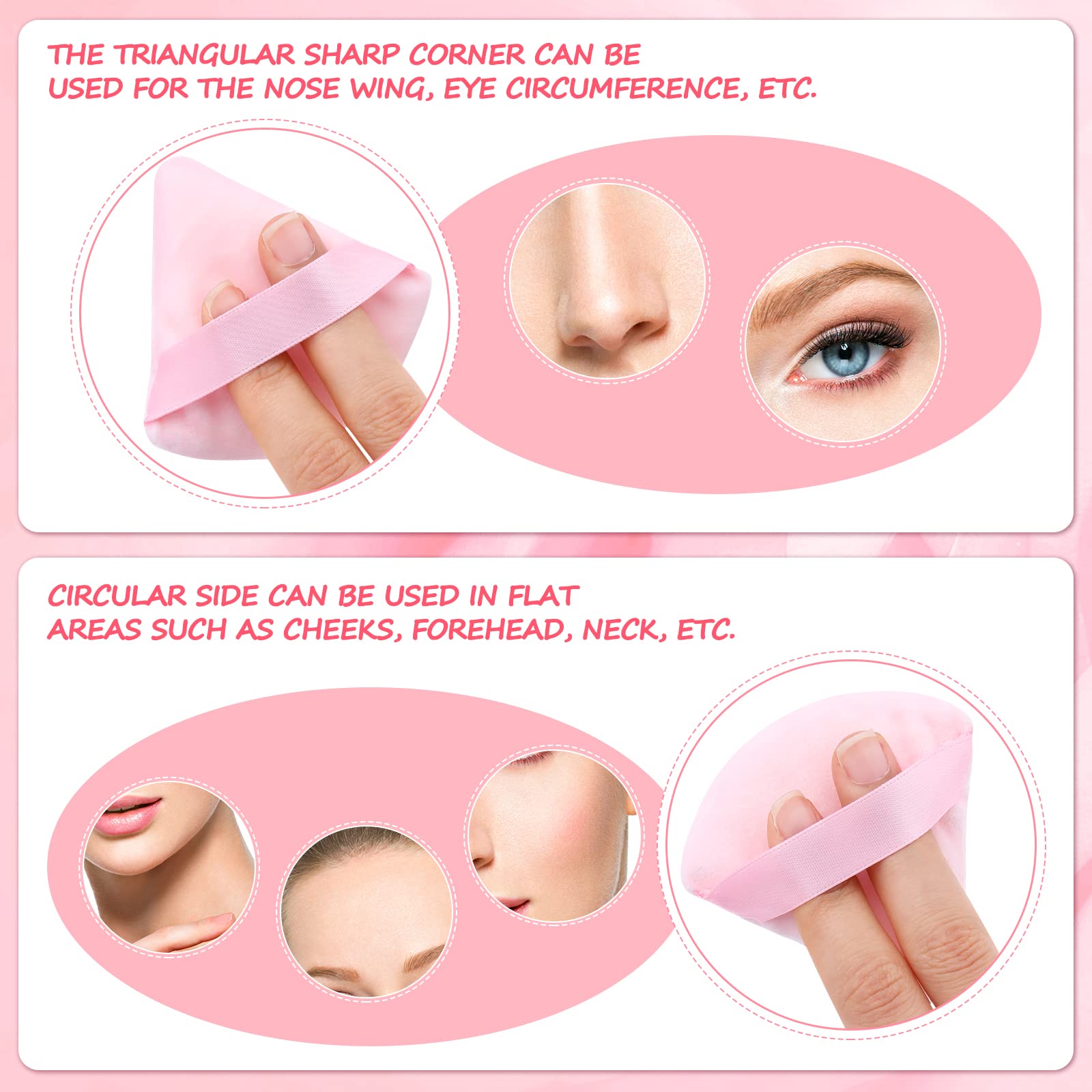12 Pack Pink Triangle Powder Puffs - Soft Velour Makeup Puffs for Pressed & Loose Powder - Mini Cotton Cosmetic Puffs for Foundation, Mineral Powder & Wet/Dry Makeup - Perfect for Travel & Everyday Touch-Ups