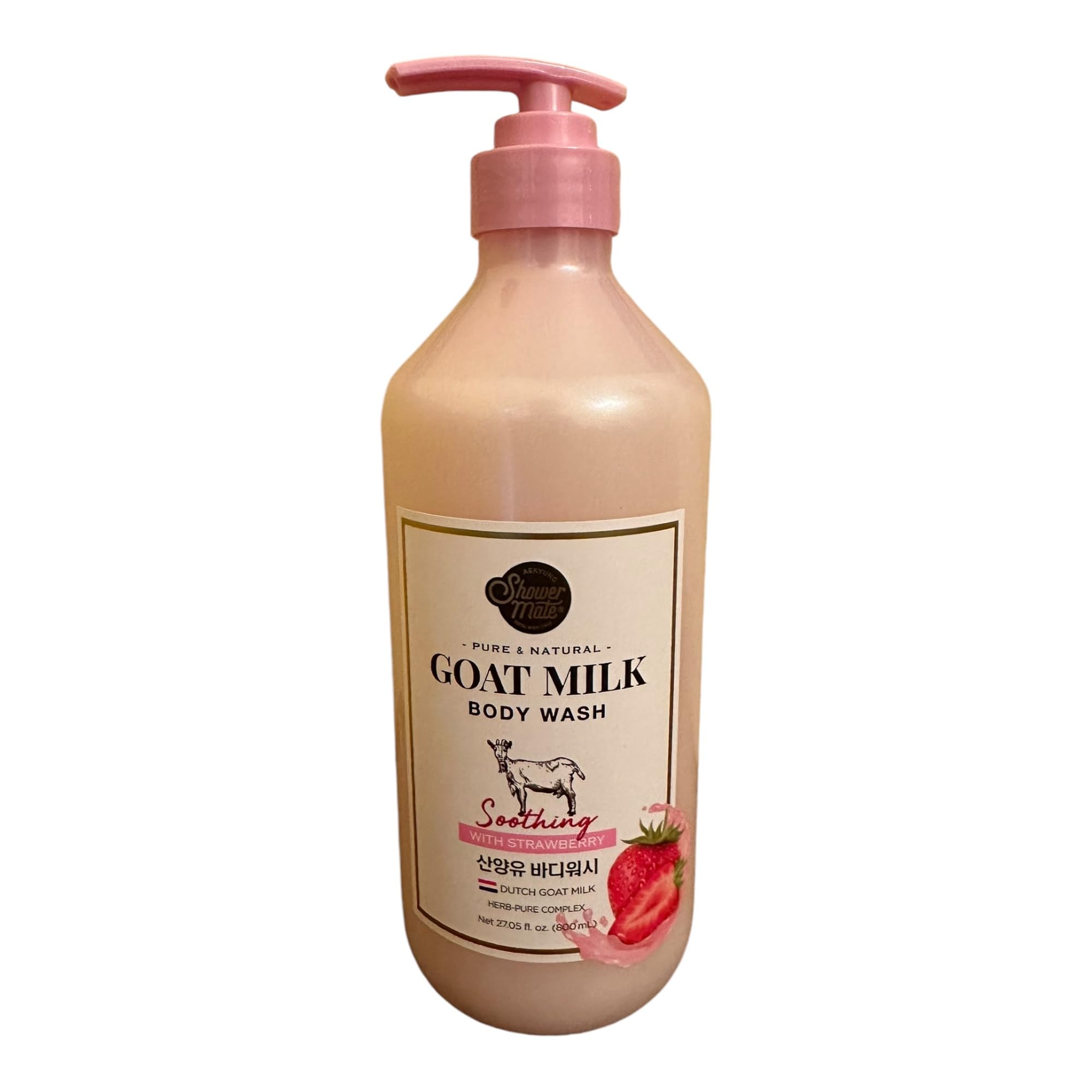 Premium Goat Milk & Strawberry Body Wash for Smooth Skin - Moisturizing pH Balancing Body Cleanser with Herb Pure Complex, 27 Fl Oz - Gentle Daily Shower Gel for Dry, Sensitive Skin & Luxurious Bath Experience