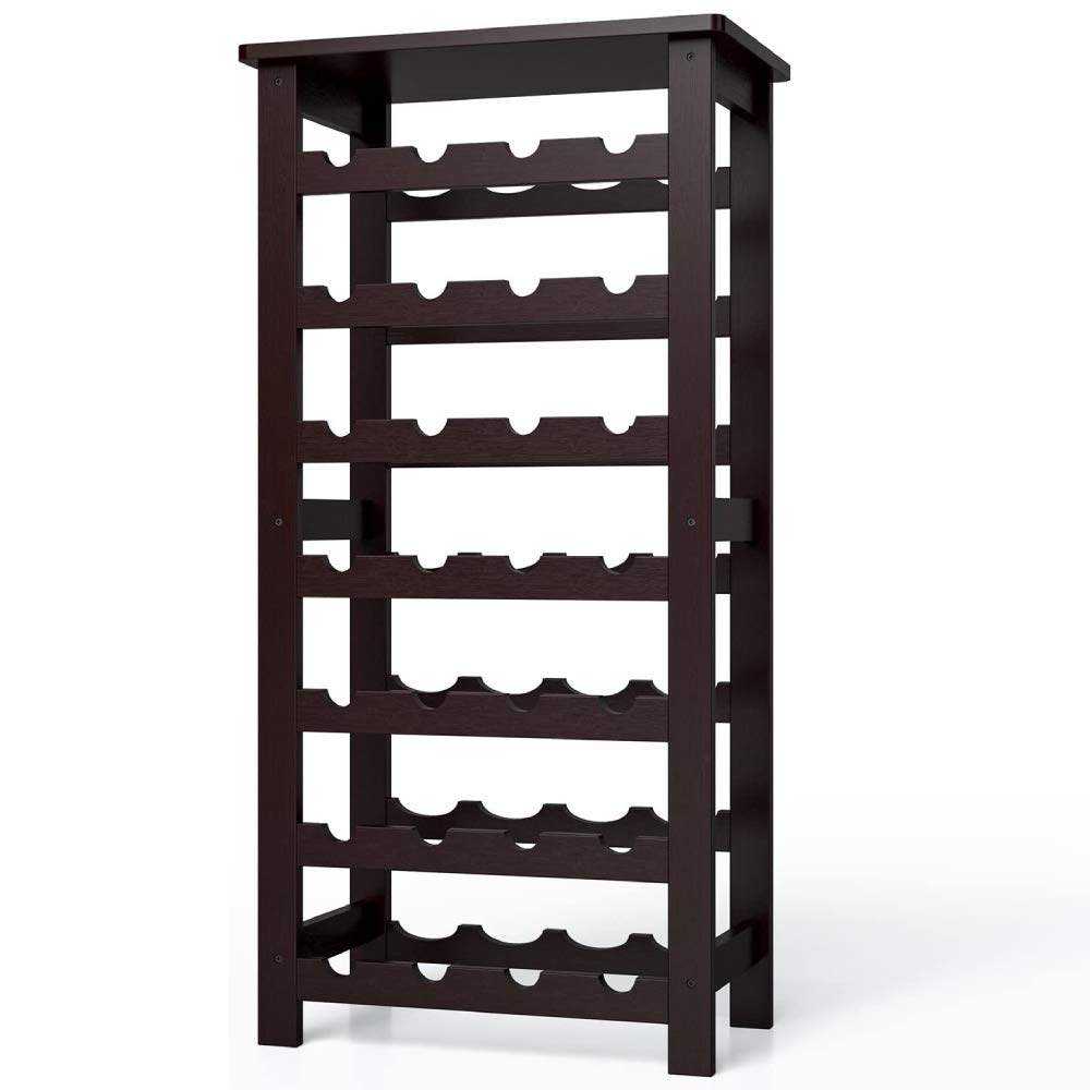 Veryke 7-Tier Wooden Wine Rack - Free Standing Wine Storage Shelf Holds 28 Bottles - Sturdy Bar Cabinet for Cellar, Basement, Pantry or Kitchen - Perfect for Home, Restaurant & Wine Collection Display (Brown)