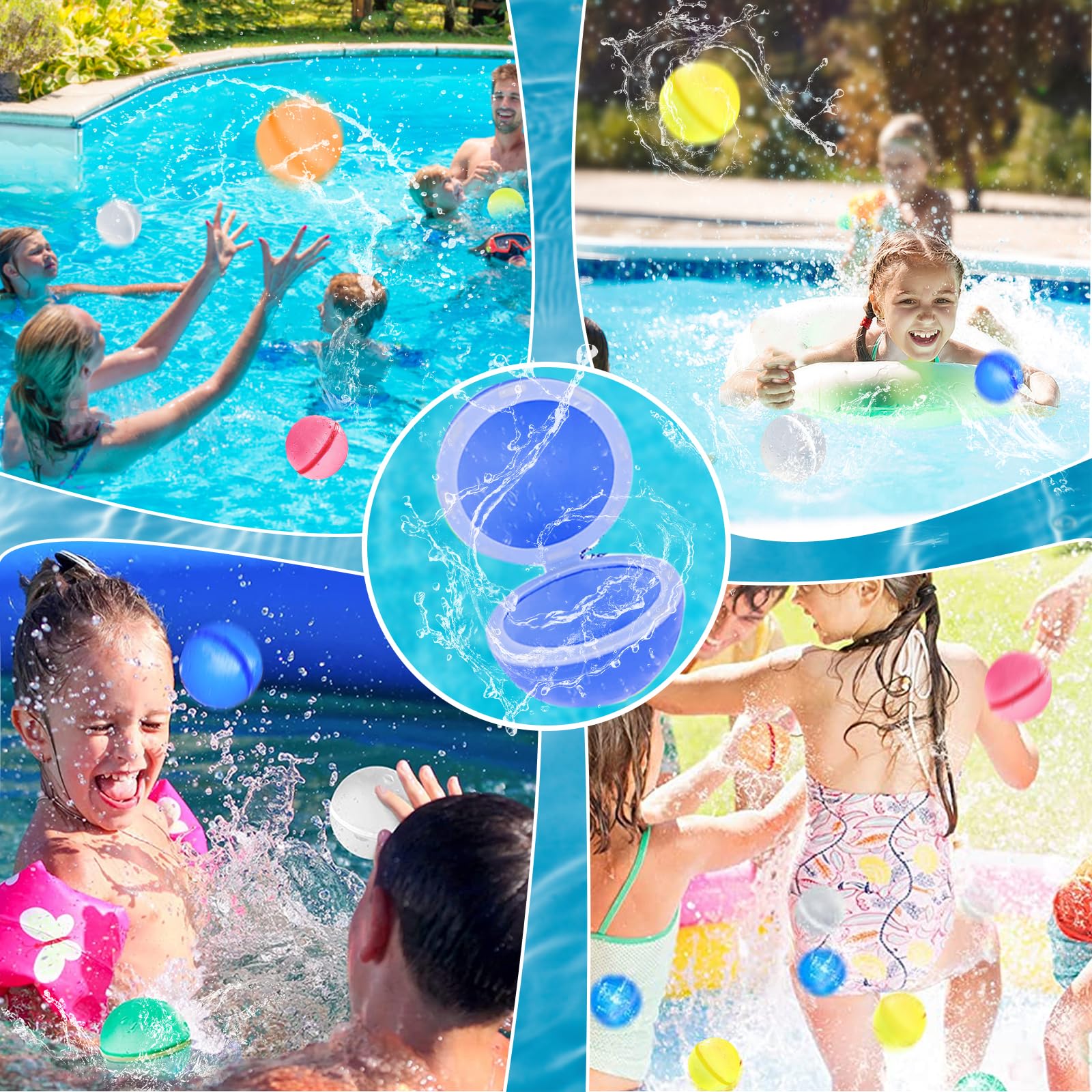 Reusable Water Balloons, 6-Pack Magnetic Self-Sealing Water Bombs, Quick Fill Silicone Water Balloons for Kids - Perfect for Summer Water Games, Pool Parties, and Outdoor Fun