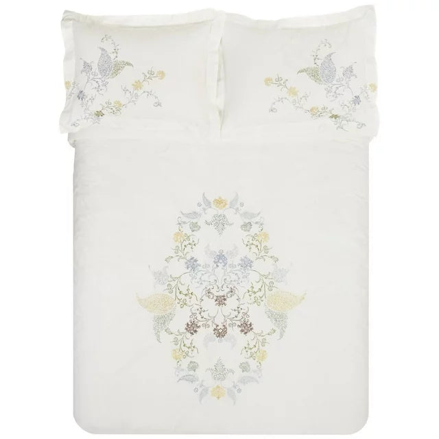 Hyacinth Floral Embroidered 3-Piece Duvet Cover Set - Queen Size Bedding with Pillow Shams - Elegant Botanical Design for Master Bedroom & Guest Room Decor