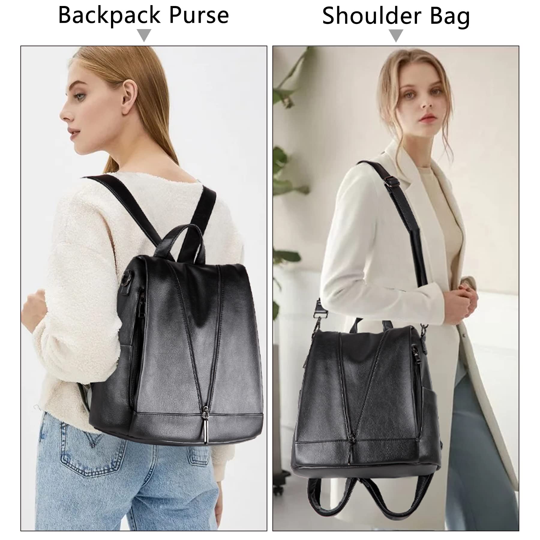 Kasqo Anti-Theft Leather Backpack Purse for Women - Water Resistant Travel Backpack in Black | Perfect for Commuting, Shopping & Daily Use