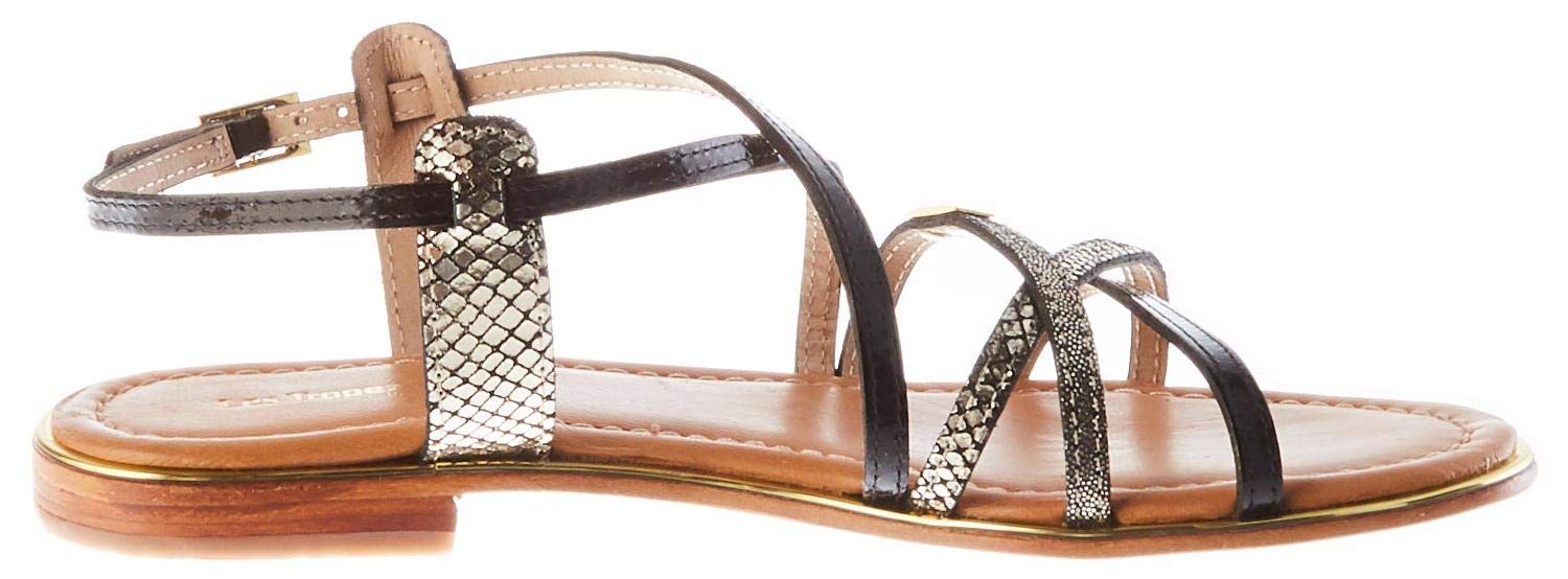 Les Tropeziennes Women's Harry Open Toe Sandals - Black Noir Multi 607 | Size 9.5 | Comfortable Summer Casual Shoes for Beach, Vacation & Everyday Wear