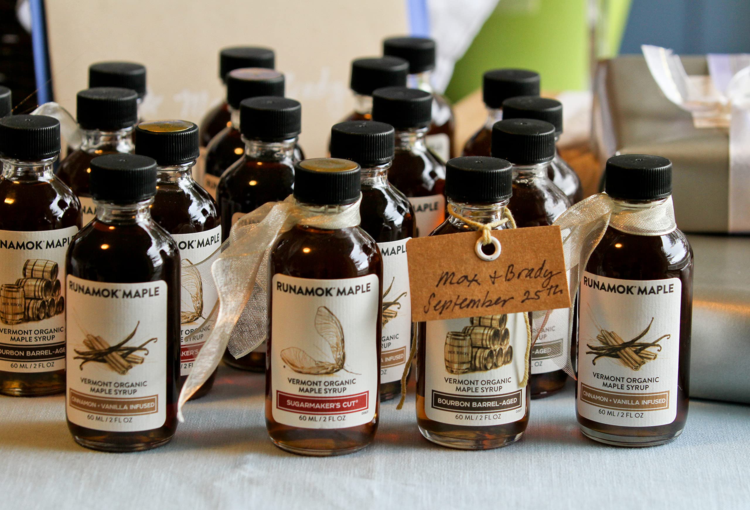 Premium Cinnamon Vanilla Infused Maple Syrup Mini Bottles - 24 Pack (2 Fl Oz/60ml Each) | Real Maple Syrup Samplers | Perfect for Wedding Favors, Stocking Stuffers & Breakfast Gifts | Gourmet Pancake, Waffle & Dessert Topping