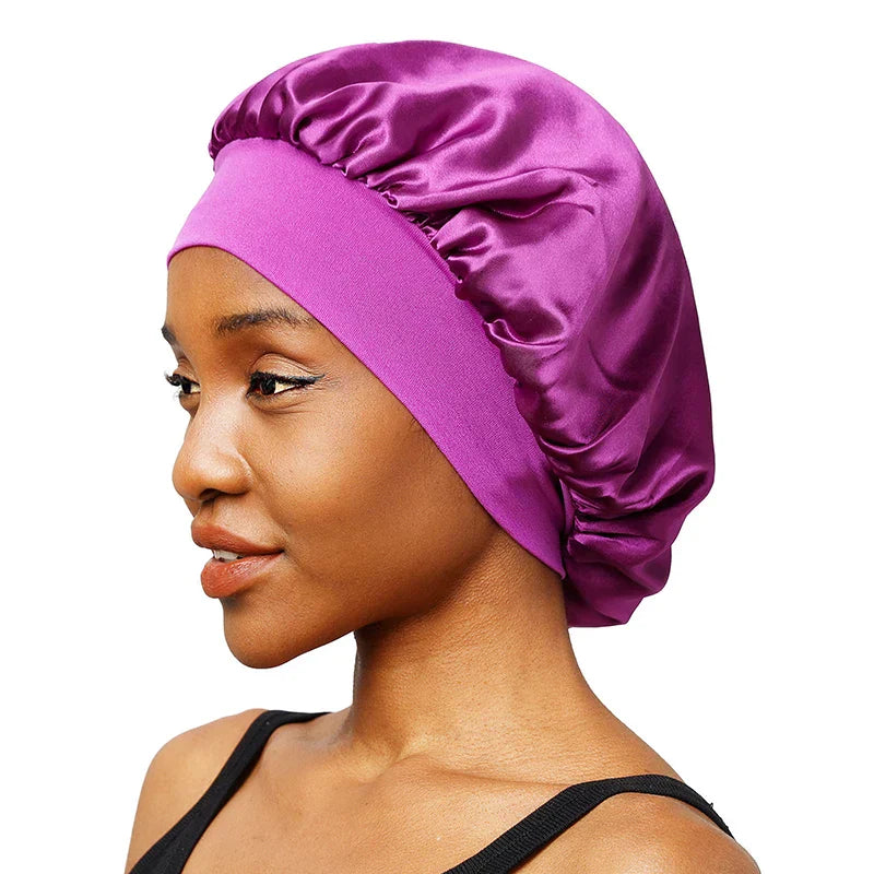 Silk Satin Sleep Cap for Women - Soft & Comfortable Night Hair Protection - Perfect for Curly Hair, Natural Hair & Bedtime Hair Care (Black) | Great for Travel, Spa & Beauty Routine