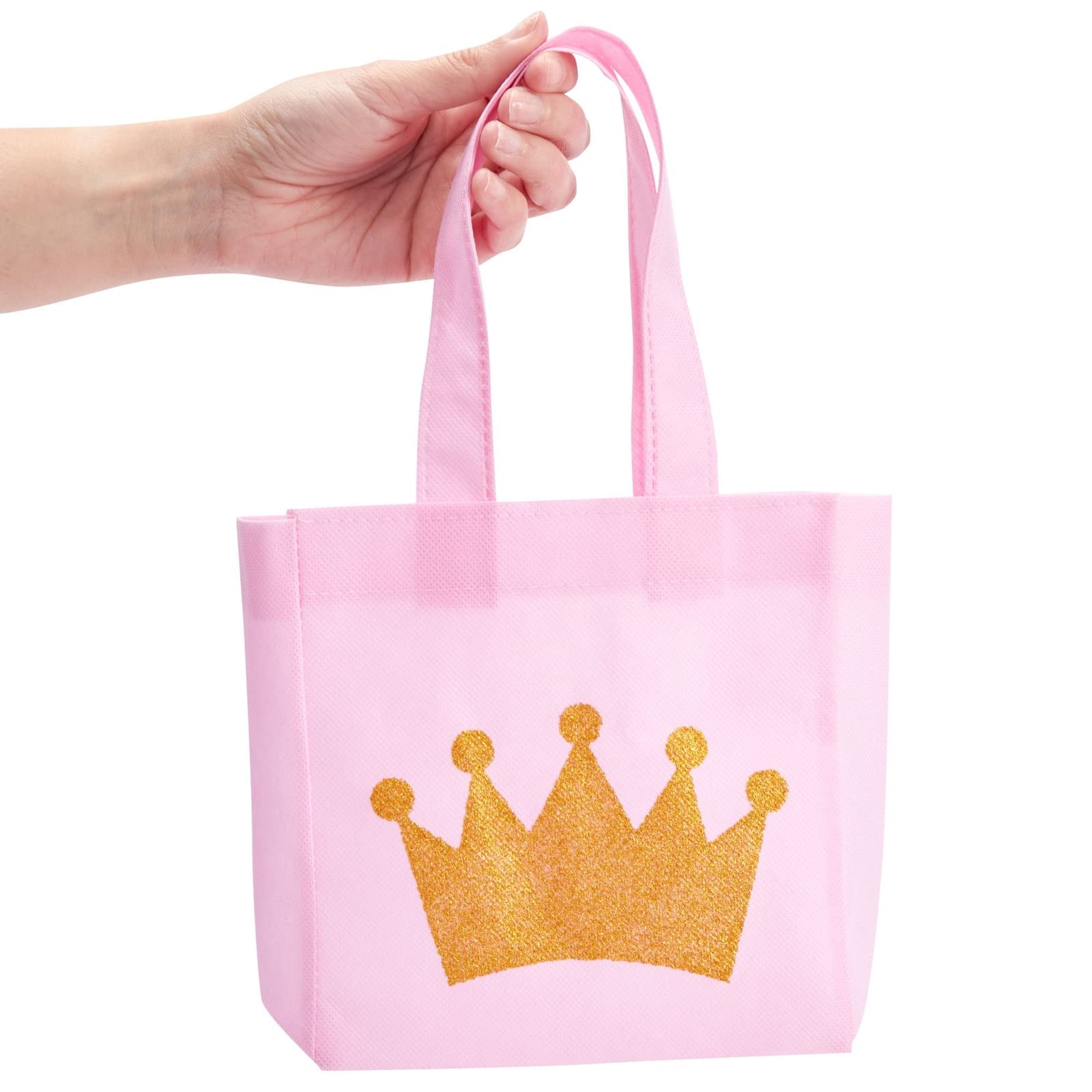 BLUE PANDA 24 Pack Pink Princess Party Favor Bags for Girls - 6.5x7x2 Inch Canvas Gift Bags for Birthday Party Favors, Baby Showers & Kids Celebrations - Perfect for Goodie Bags, Treats & Small Gifts