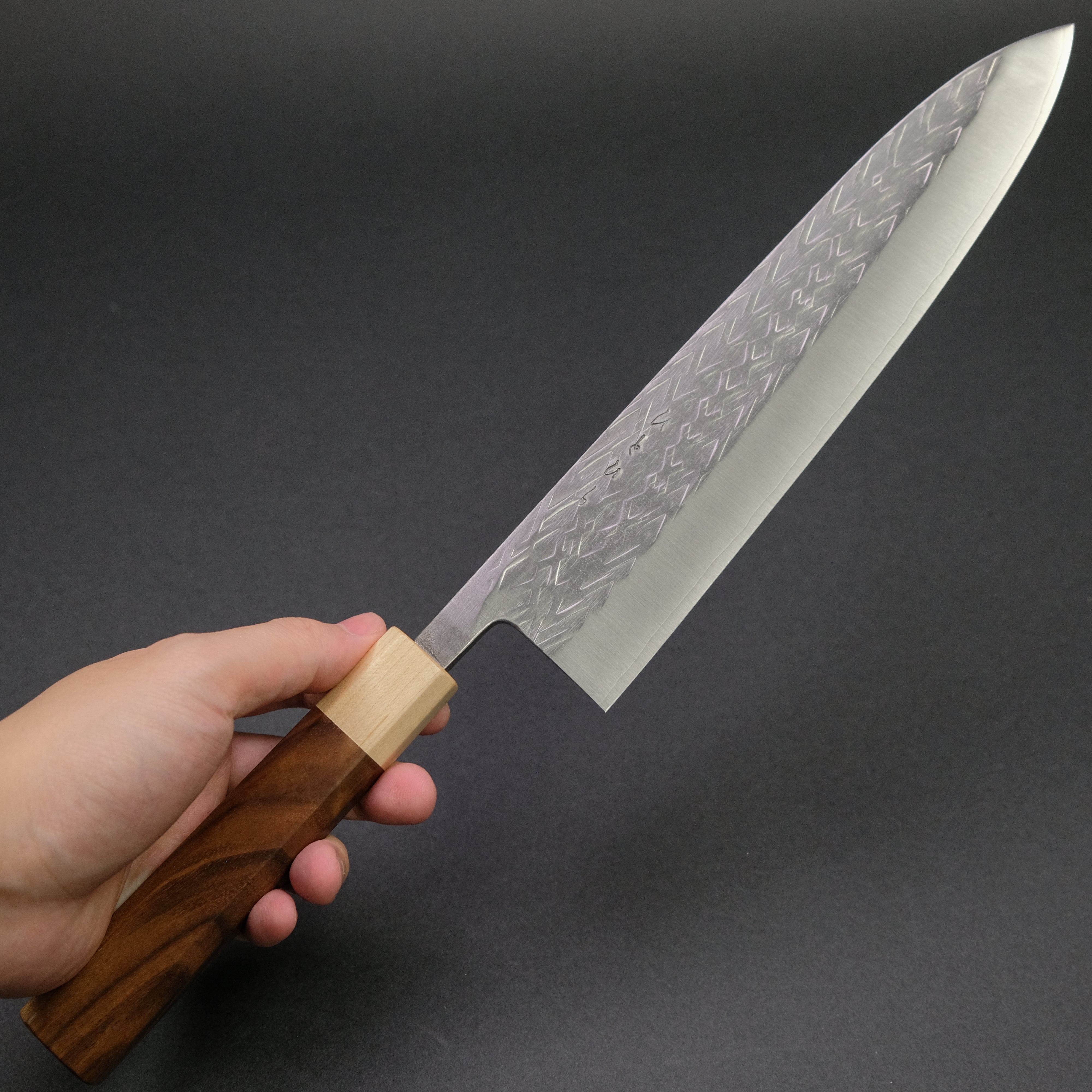 Hitohira TD SLD Tsuchime Gyuto 240mm Japanese Chef Knife with Walnut Handle - Professional Kitchen Knife for Slicing, Dicing, and Meat Cutting