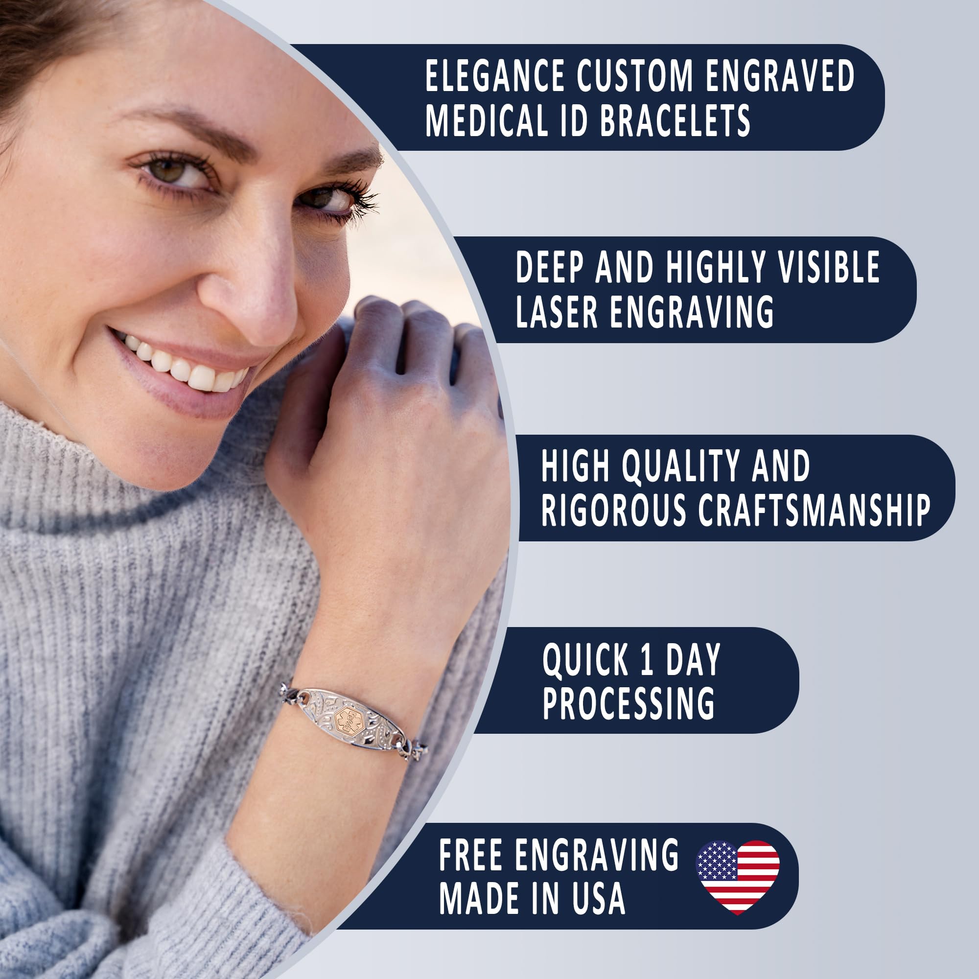 Divoti Custom Engraved Medical ID Bracelet for Women - Personalized Stainless Steel Byzantine Chain with Filigree Design - Adjustable Sizes for Diabetes, Allergies & Emergency Medical Alert (Ideal for Nurses, Doctors & Healthcare Workers)