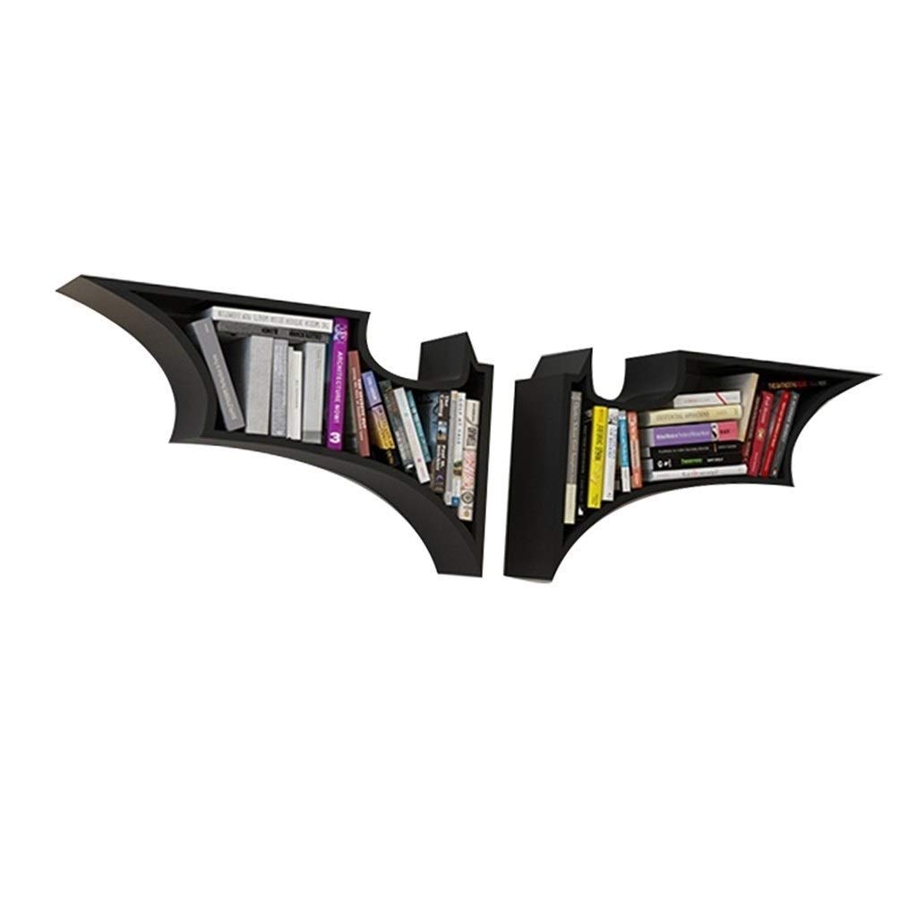 Black Bat-Shaped Wall Hanging Bookcase Shelf - 156x47x15cm Creative Storage for Living Room, Study & Kitchen - Book Display, Magazine Rack & Decorative Shelf for Home Organization