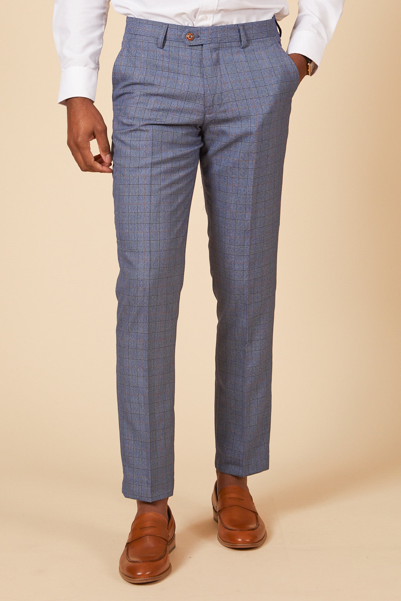 GEORGE Light Blue Check Three Piece Suit for Men | Formal Business Attire | Wedding & Office Wear | Premium Tailored Suit Set with Jacket, Vest & Pants