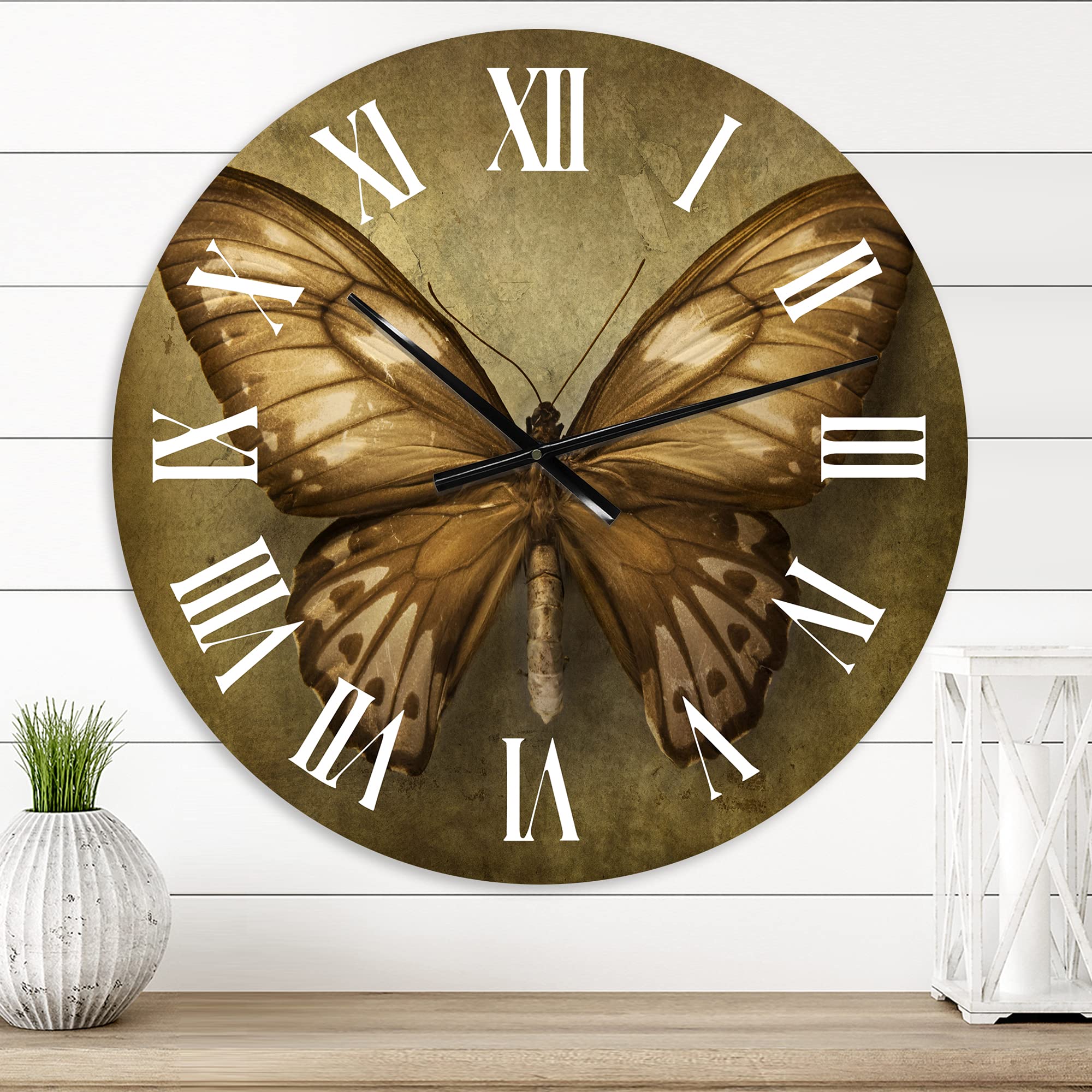 Vintage Butterfly Wall Clock in Earth Tones - Large Decorative Clock for Home, Office & Living Room - Perfect for Farmhouse, Boho & Vintage Style Decor