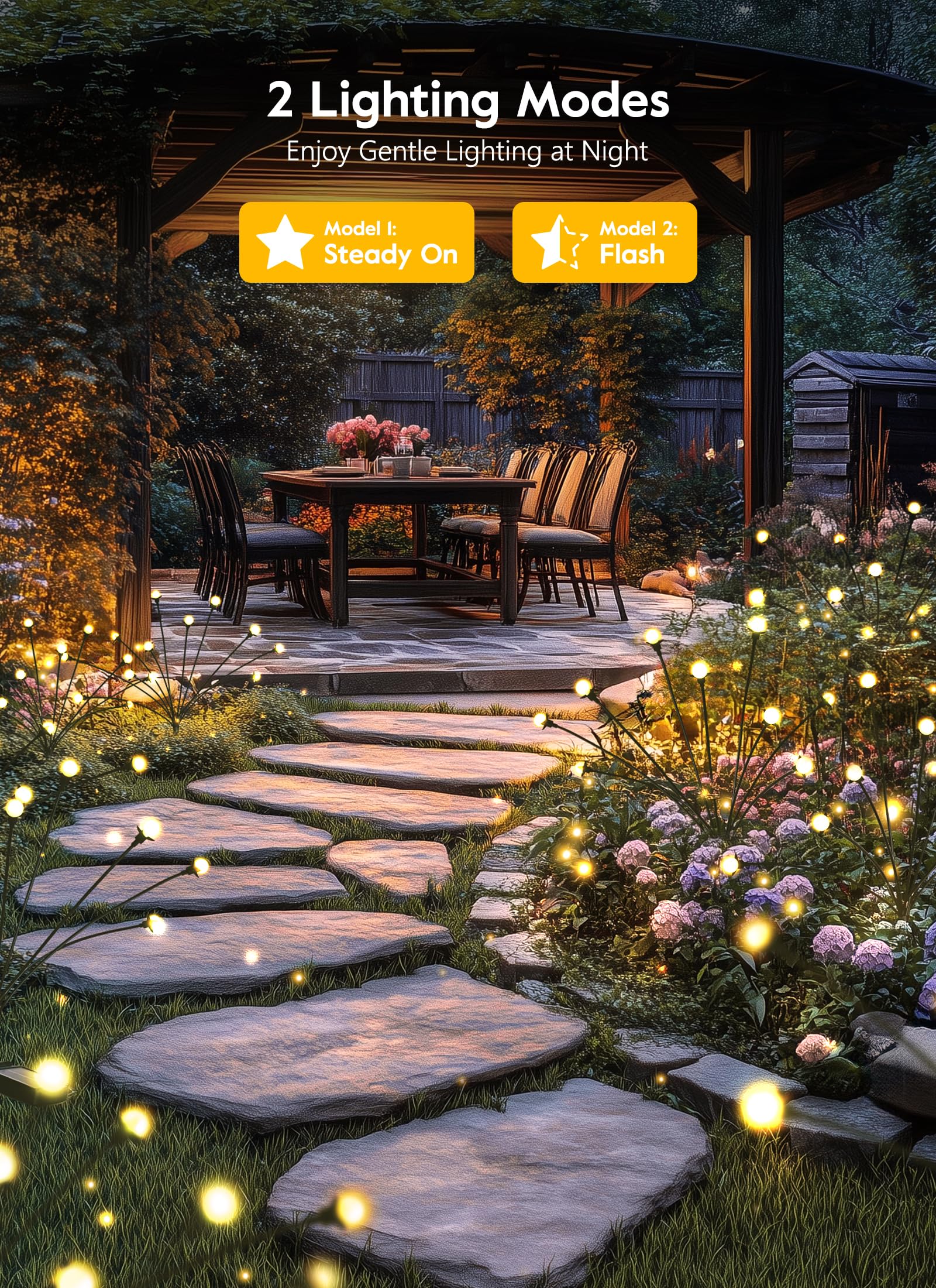 8 Pack Solar Garden Lights - 12 LED Waterproof Outdoor Solar Lights with 2 Lighting Modes, Wind-Sway Firefly Design for Yard, Patio, Walkway Decoration (Warm White) | Perfect for Landscape Lighting, Garden Pathways & Backyard Ambience