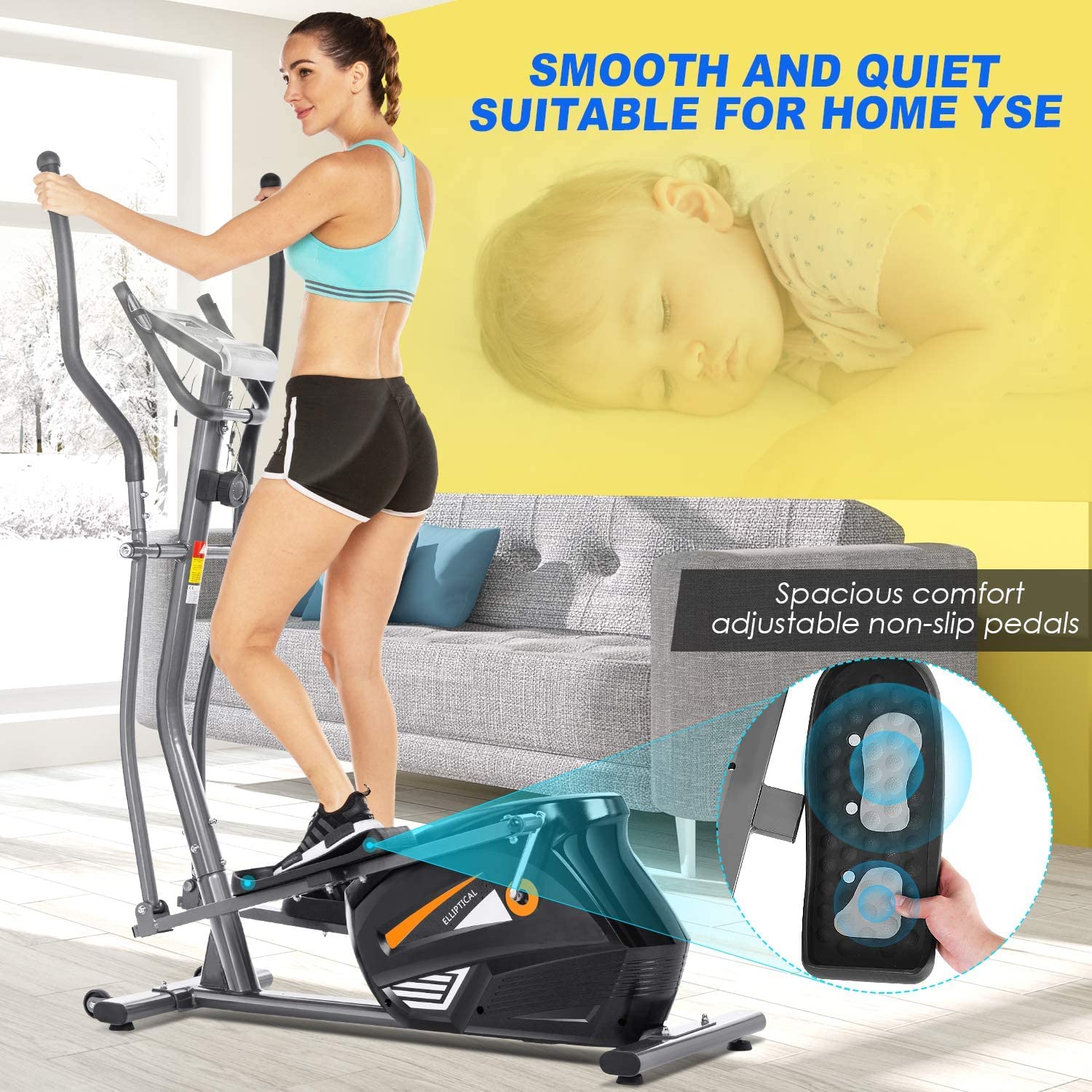 Best Heavy-Duty Elliptical Exercise Machine with APP - 10-Level Magnetic Resistance Cross Trainer for Home Gym, Supports 390 lbs - Perfect for Indoor Cardio, Full-Body Workout & Fitness Training (Ideal for Small Spaces, Home Office & Apartment Workouts)
