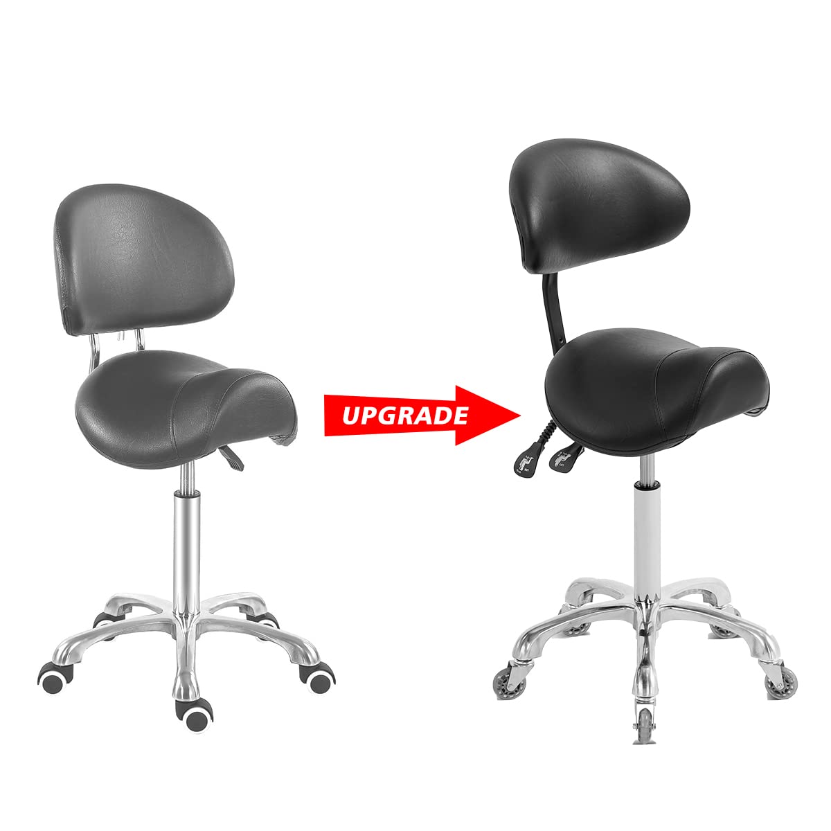 **Ergonomic Rolling Saddle Stool with Back Support - Adjustable Tattoo, Dental & Lash Stool for Estheticians, Massage & Salon Professionals (Black, Backrest Included) - Perfect for Tattoo Studios, Beauty Salons & Medical Clinics**