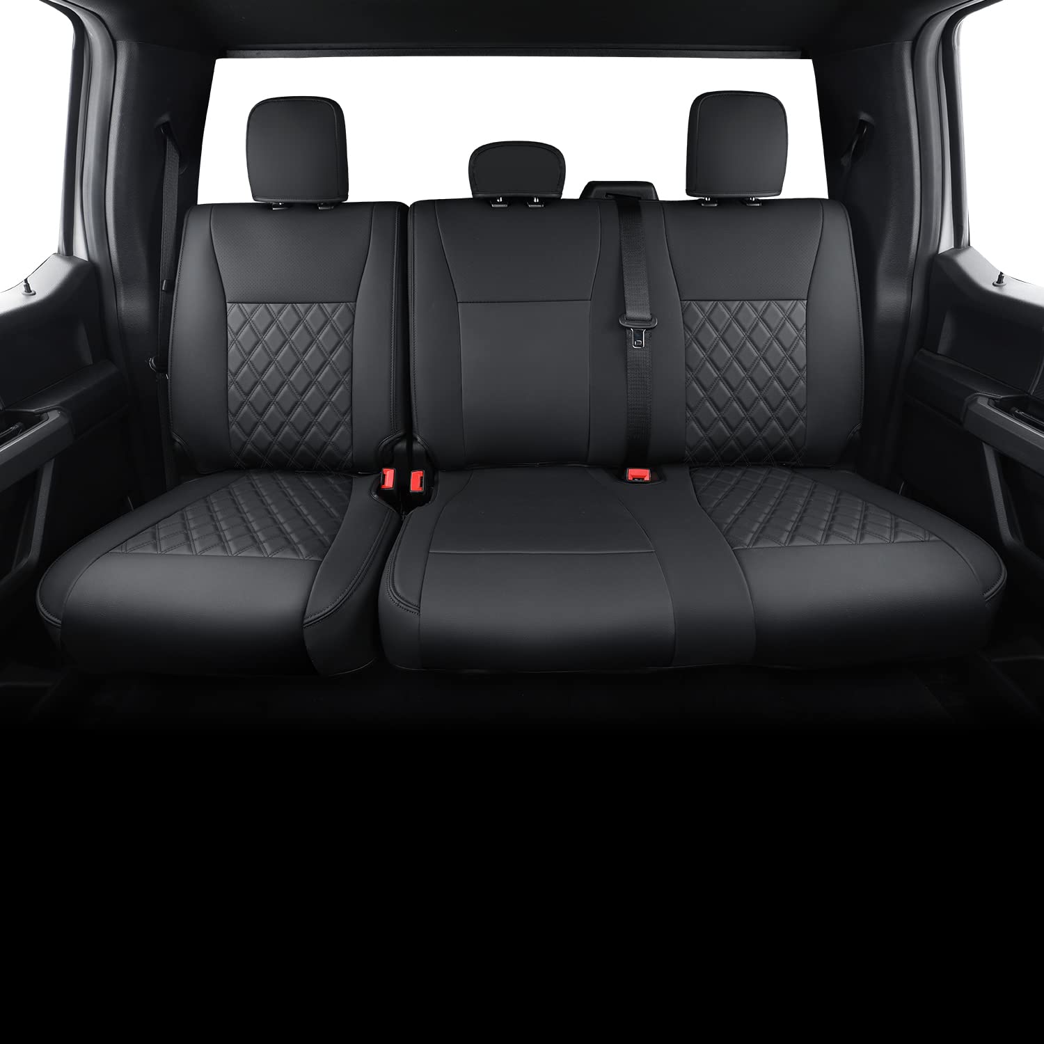 LUCKYMAN CLUB Custom Seat Covers for Ford F150 SuperCrew 2015-2025 & F250/F350 2017-2025 - Waterproof Faux Leather Full Coverage Truck Seat Protectors - Perfect for Off-Roading, Work Trucks and Daily Commuting (Black Full Set)