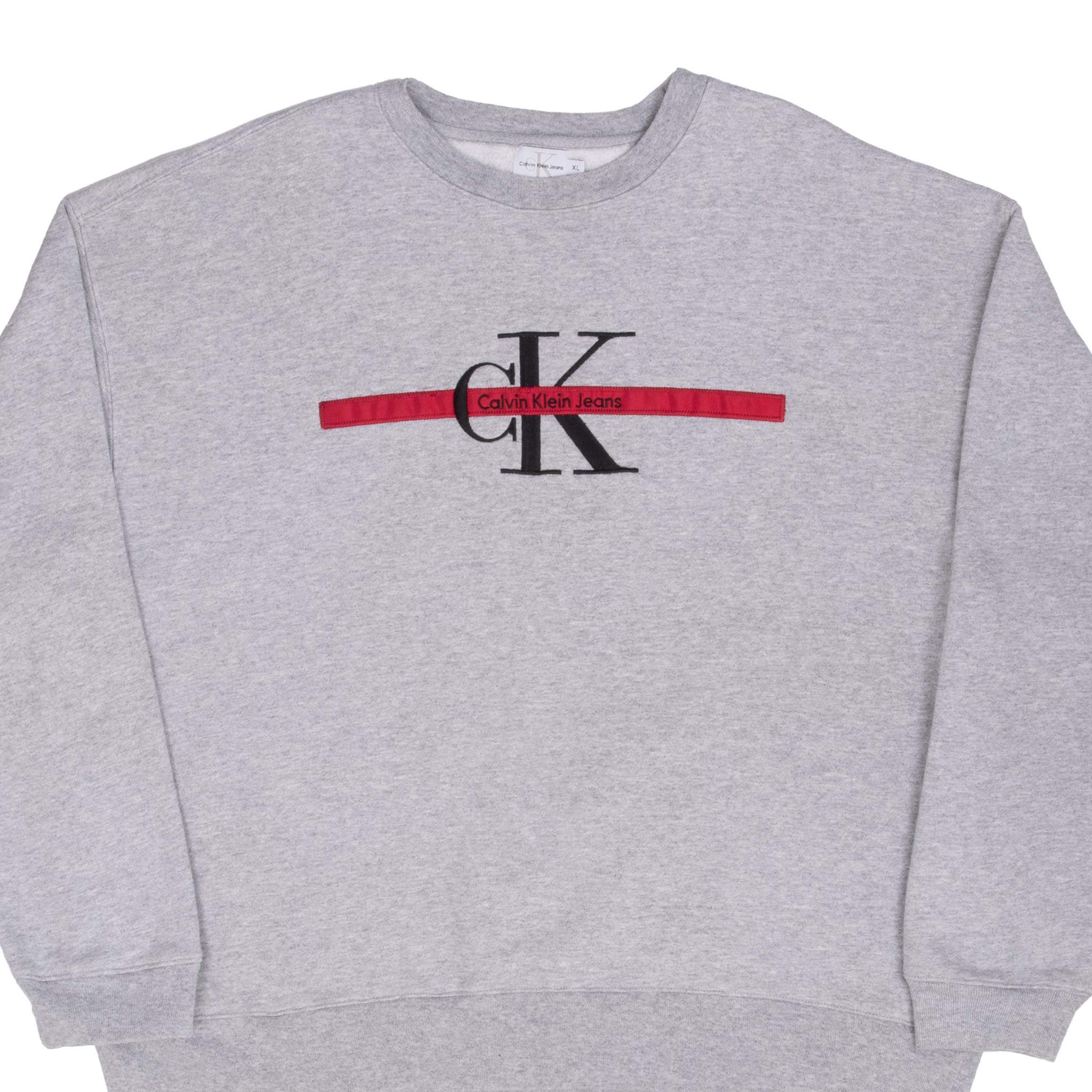Vintage Calvin Klein Embroidered Grey Sweatshirt 1990s XL Made in USA - Retro Streetwear & 90s Fashion for Men and Women
