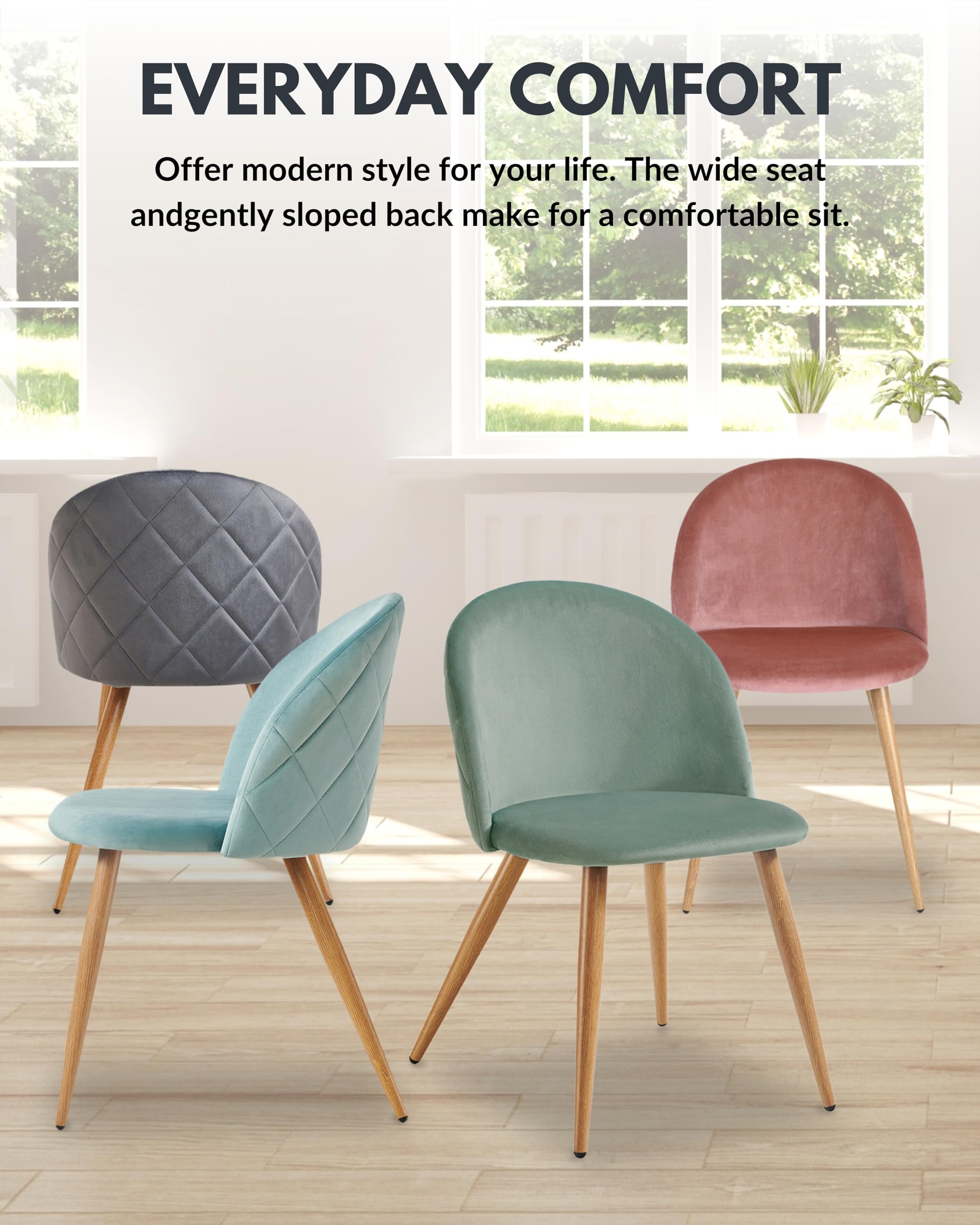 FurnitureR Velvet Dining Chairs Set of 2 - Modern Mid Century Kitchen & Living Room Accent Chairs with Metal Legs, Grey - Perfect for Dining Rooms, Breakfast Nooks & Home Decor (2PCS)