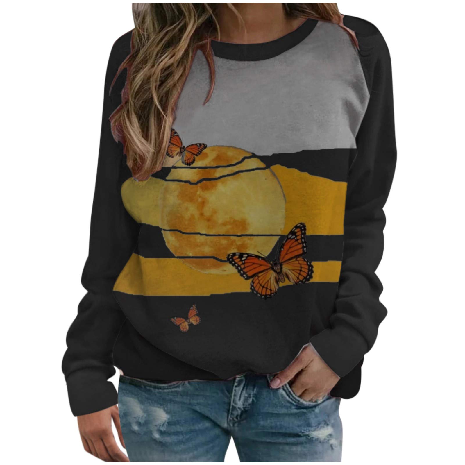 Vintage Landscape Print Women's Pullover Sweatshirt - Lightweight Graphic Crewneck Tops for Casual Wear & Outdoor Activities