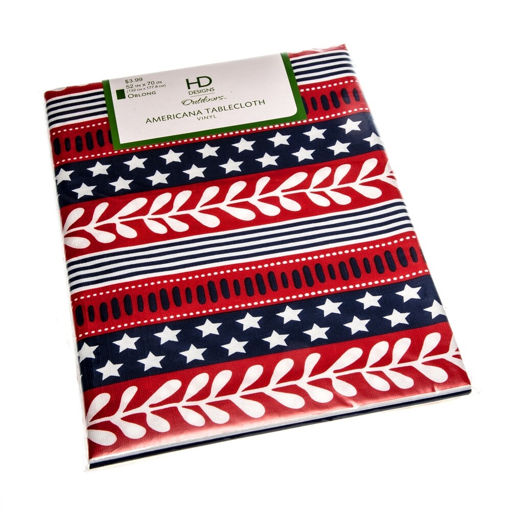 Americana 52x52 Inch PEVA Flannel Backed Tablecloth - Waterproof & Wrinkle-Resistant for Dining, Picnics, Parties & Outdoor Events