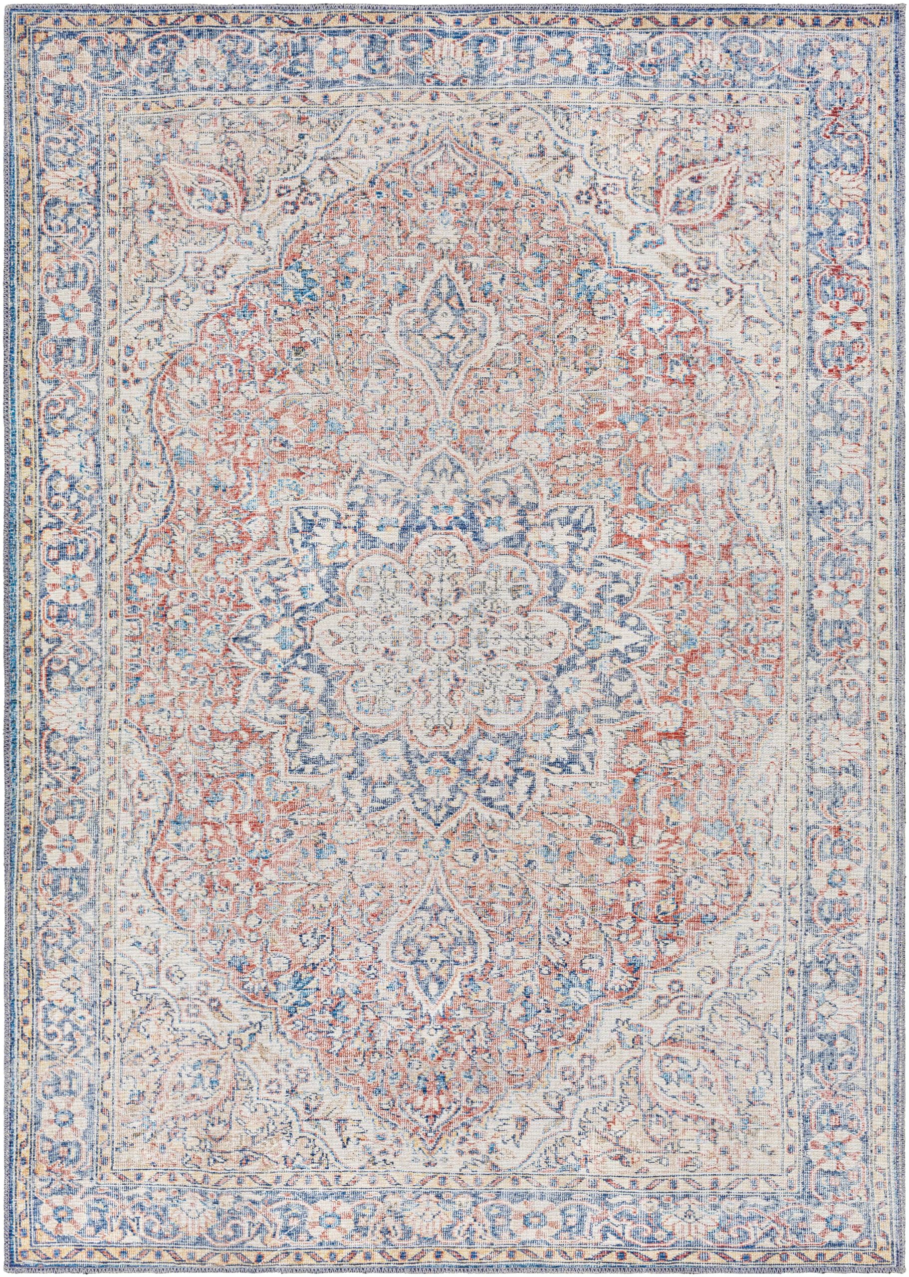 Mark&Day Washable Rugs 6x9 Feet - Traditional Rust Red Brown Area Rug for Living Room, Bedroom, Kitchen - Machine Washable Indoor Carpet (6'7