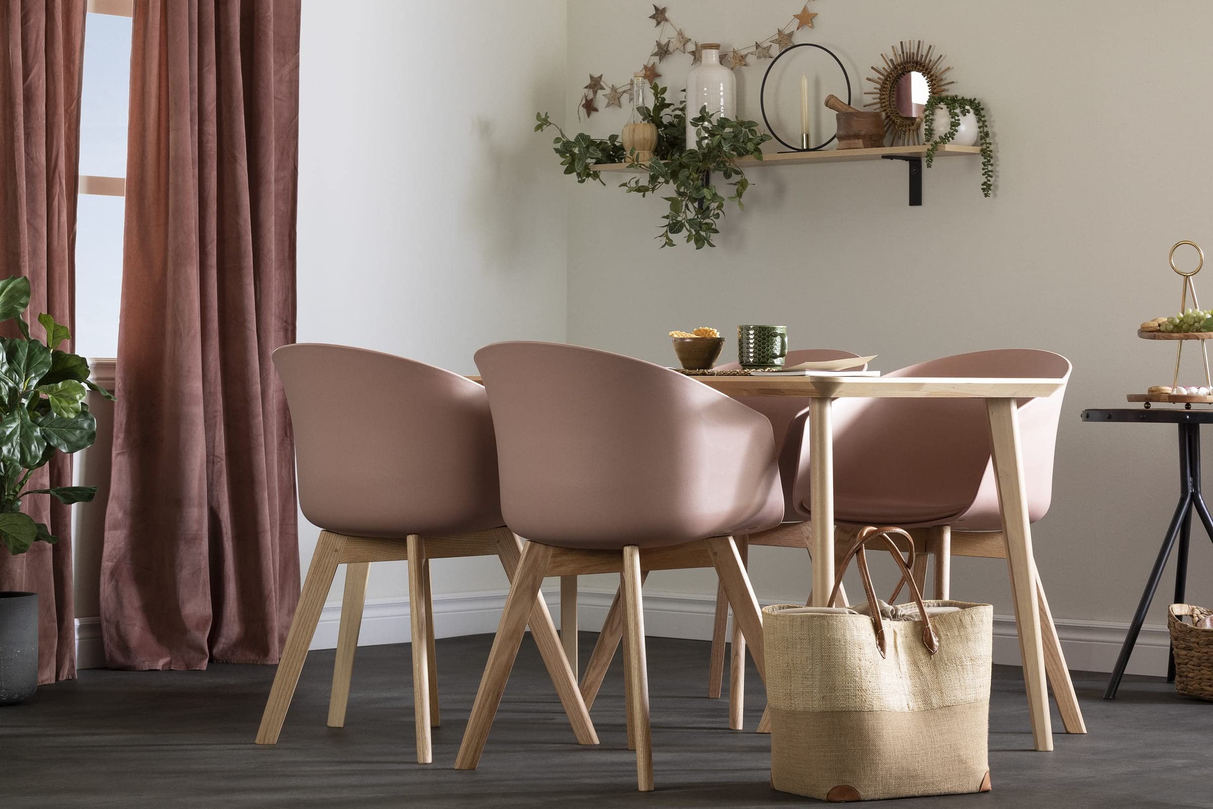 South Shore Flam Dining Chairs Set of 2, Pink Upholstered with Wooden Legs - Perfect for Kitchen, Dining Room & Breakfast Nook
