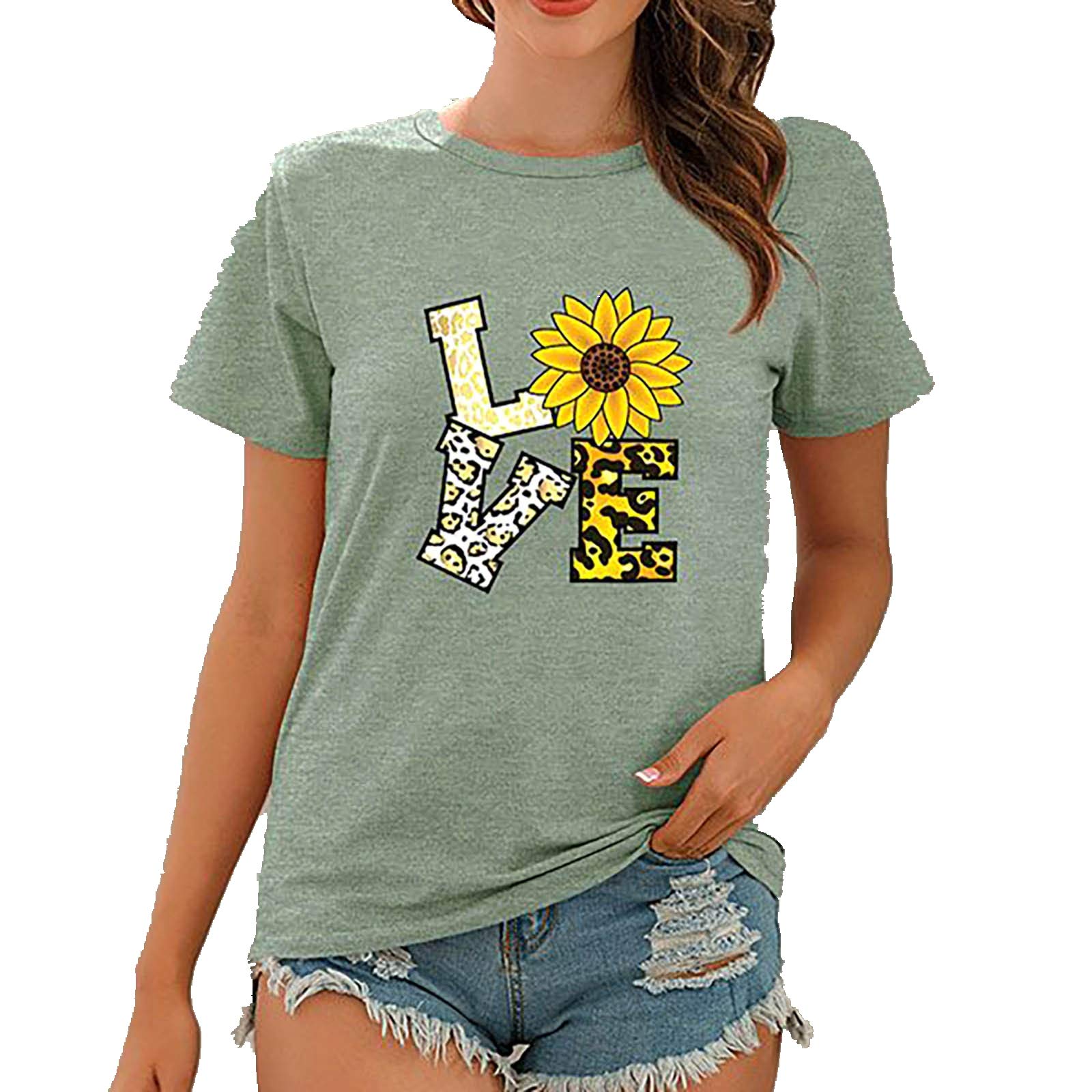 Stylish Sunflower Graphic T-Shirt for Women - Short Sleeve Crewneck Letter Print Blouse, Plus Size Available - Perfect for Casual Wear, Summer Outfits & Street Fashion