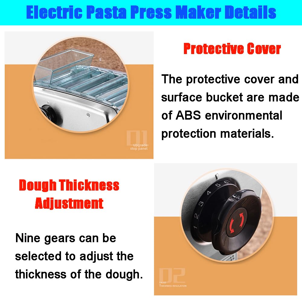 Electric Pasta Maker Machine - Automatic Noodle Press with 4 Stainless Steel Blades (2mm/2.5mm/4mm/9mm) | Adjustable Thickness Dough Roller for Homemade Pasta | Perfect for Italian Cuisine, Family Dinners & Restaurant-Style Dishes