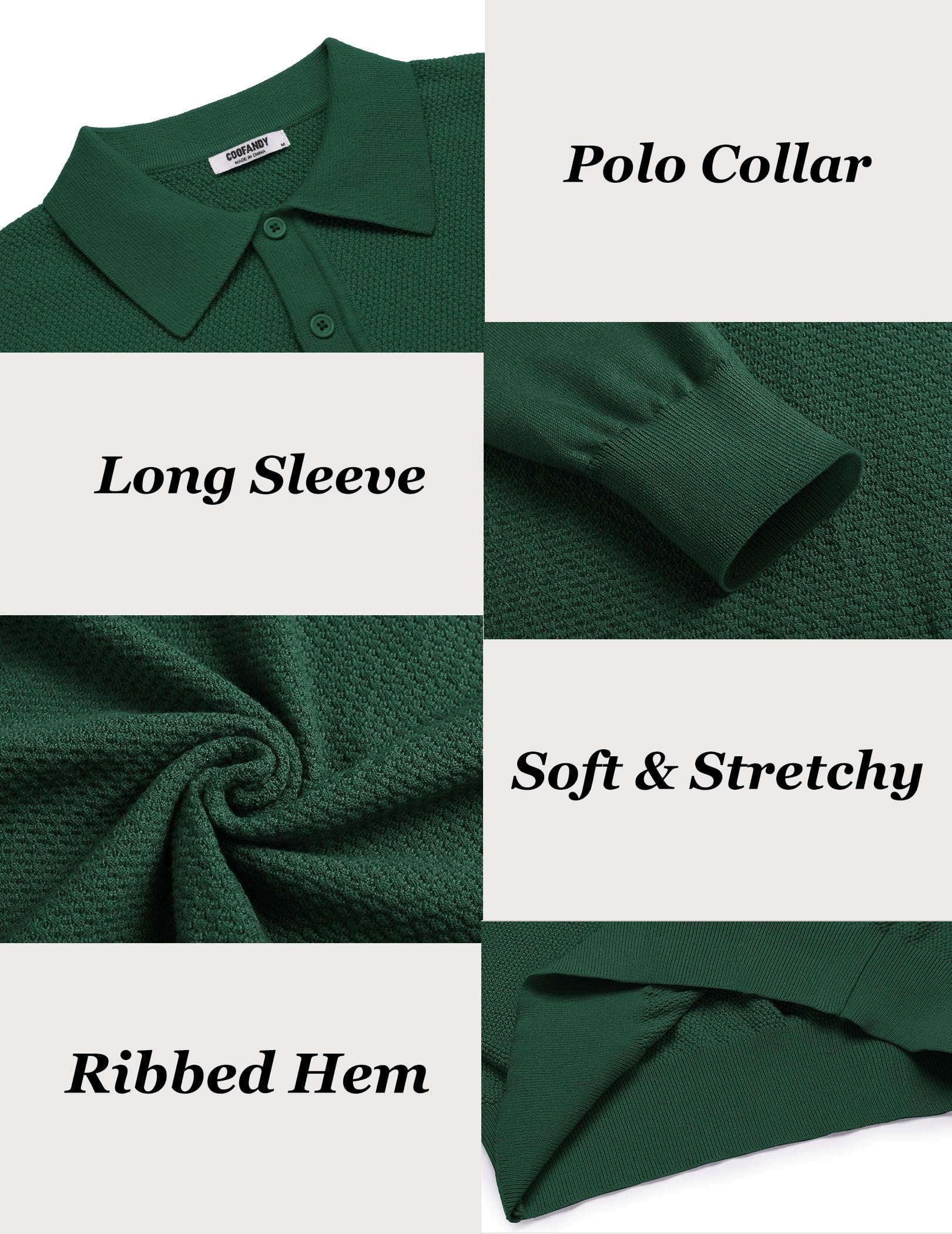COOFANDY Men's Long Sleeve Knit Polo Sweater - Casual Quarter Button Collared Golf Pullover with Waffle Texture | Perfect for Golf, Office & Fall Layering