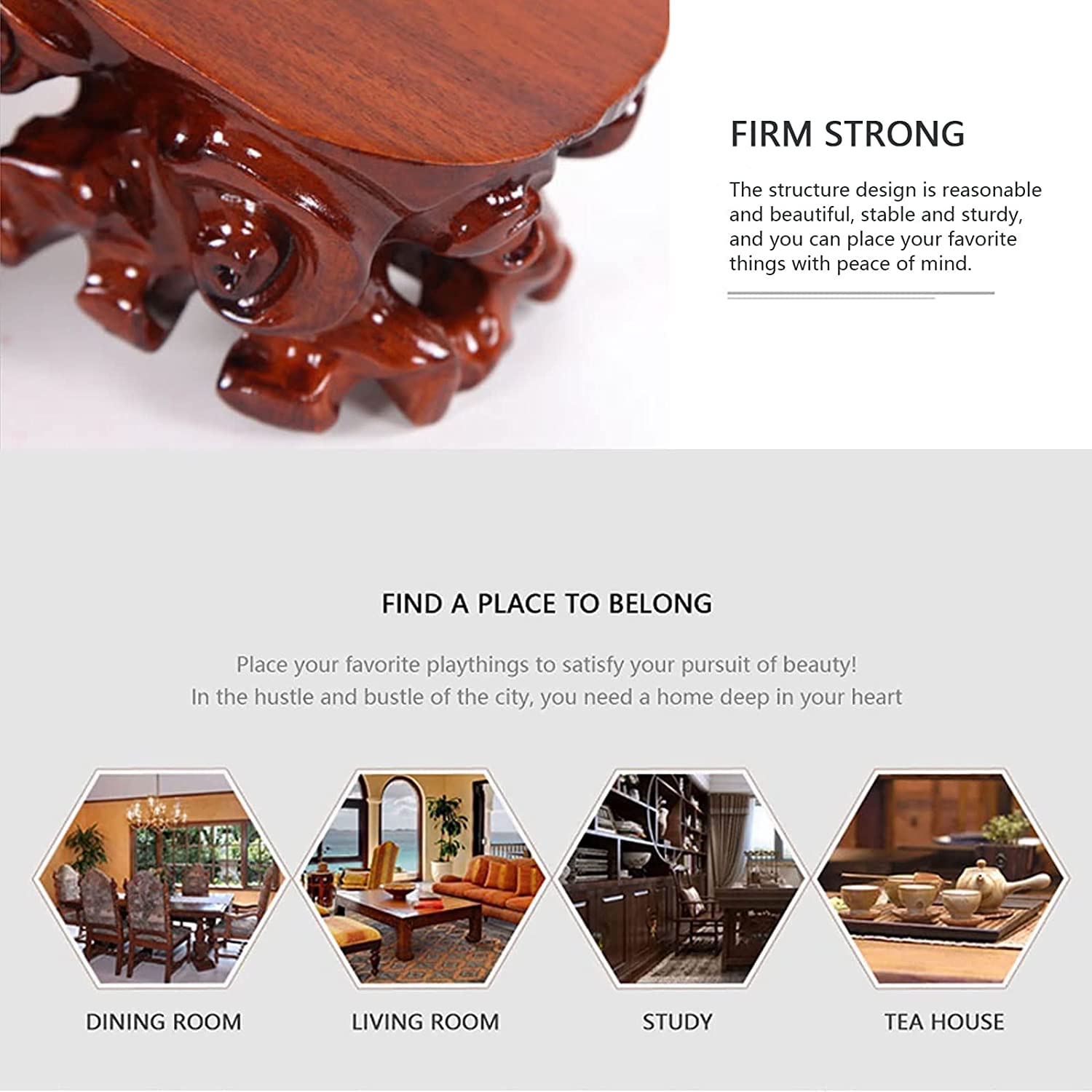Handcrafted Round Wood Pedestal Stand - 15cm/5.9in Mini Riser, Tree Root Carved Stool for Teapot Display, Art Vase Base, Home Decor & Statue Stand - Perfect for Living Room, Office & Zen Decor