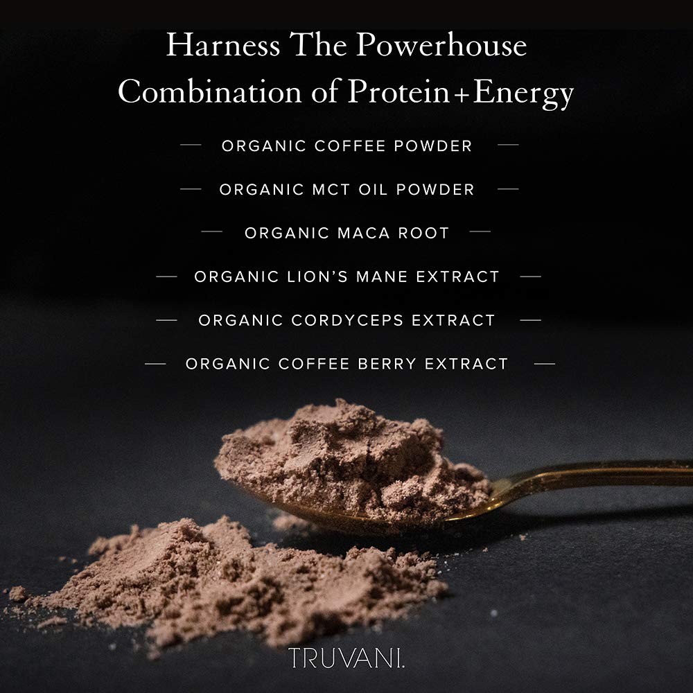 Truvani Protein + Energy Drink Mix with 87mg Caffeine - Chocolate Mocha Flavor | 12g Organic Plant-Based Protein | USDA Organic Coffee Powder & Adaptogens | Gluten-Free, Dairy-Free, Vegan | 20 Servings | Perfect for Workouts, Morning Boost & Active Lifestyles