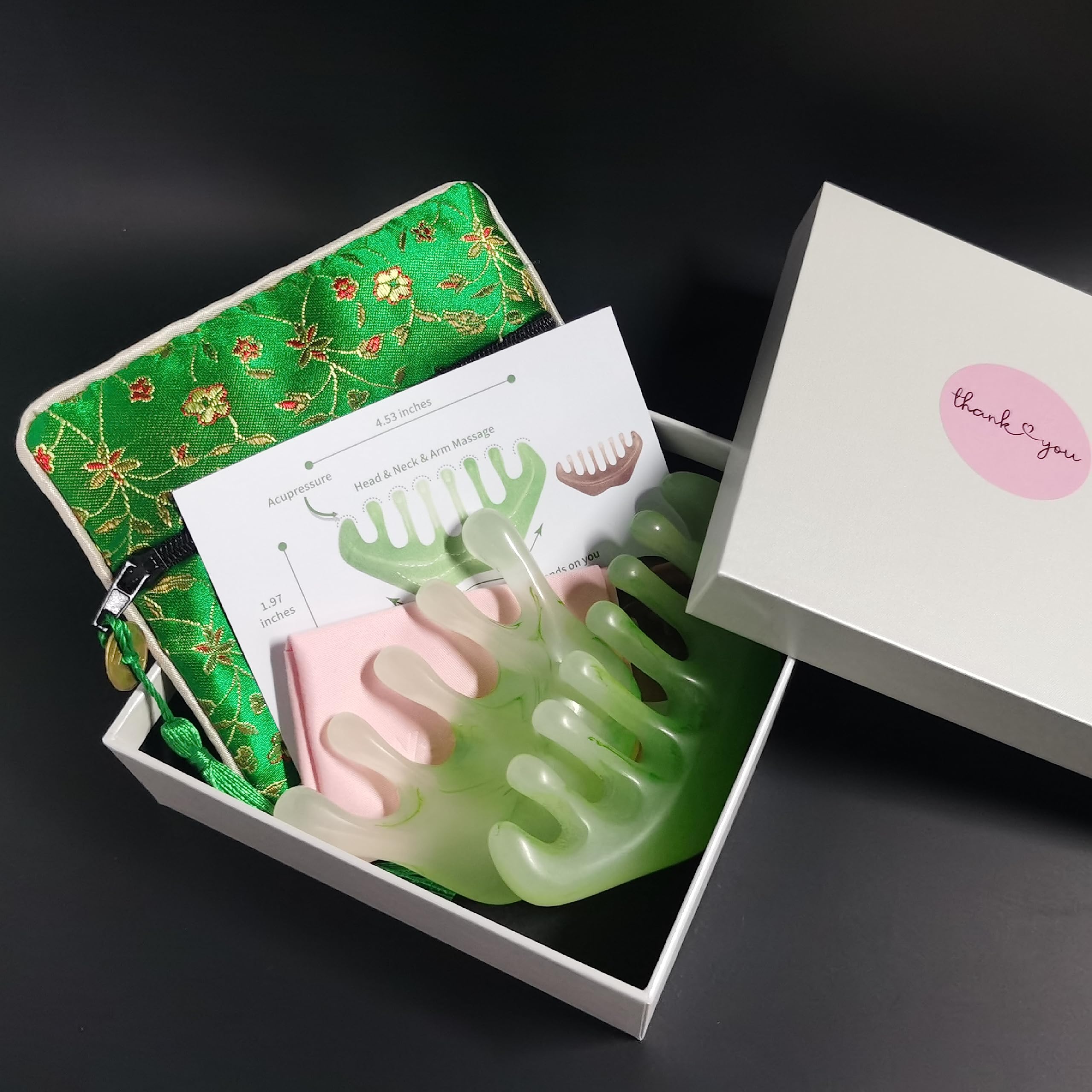 Jade Scalp Massager Comb - Gua Sha Comb for Hair Growth, Blood Circulation & Acupressure - Resin Head Massage Tool for Relaxation & Stress Relief - Perfect for Home Spa, Self Care & Beauty Routine