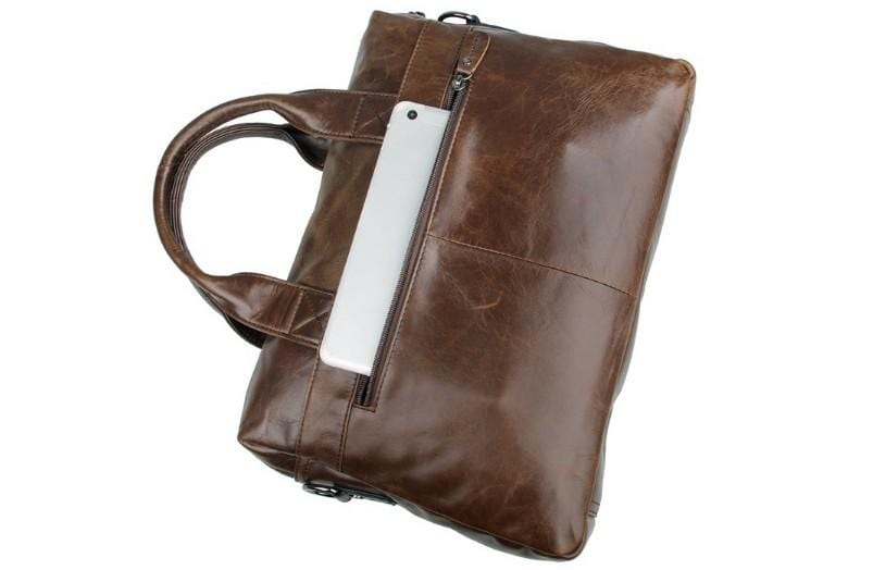 Stylish Brown Leather Crossbody Laptop Bag for Women & Men - 15.6 Inch Laptop Messenger Bag with USB Charging Port - Perfect for Work, Travel & Daily Commute