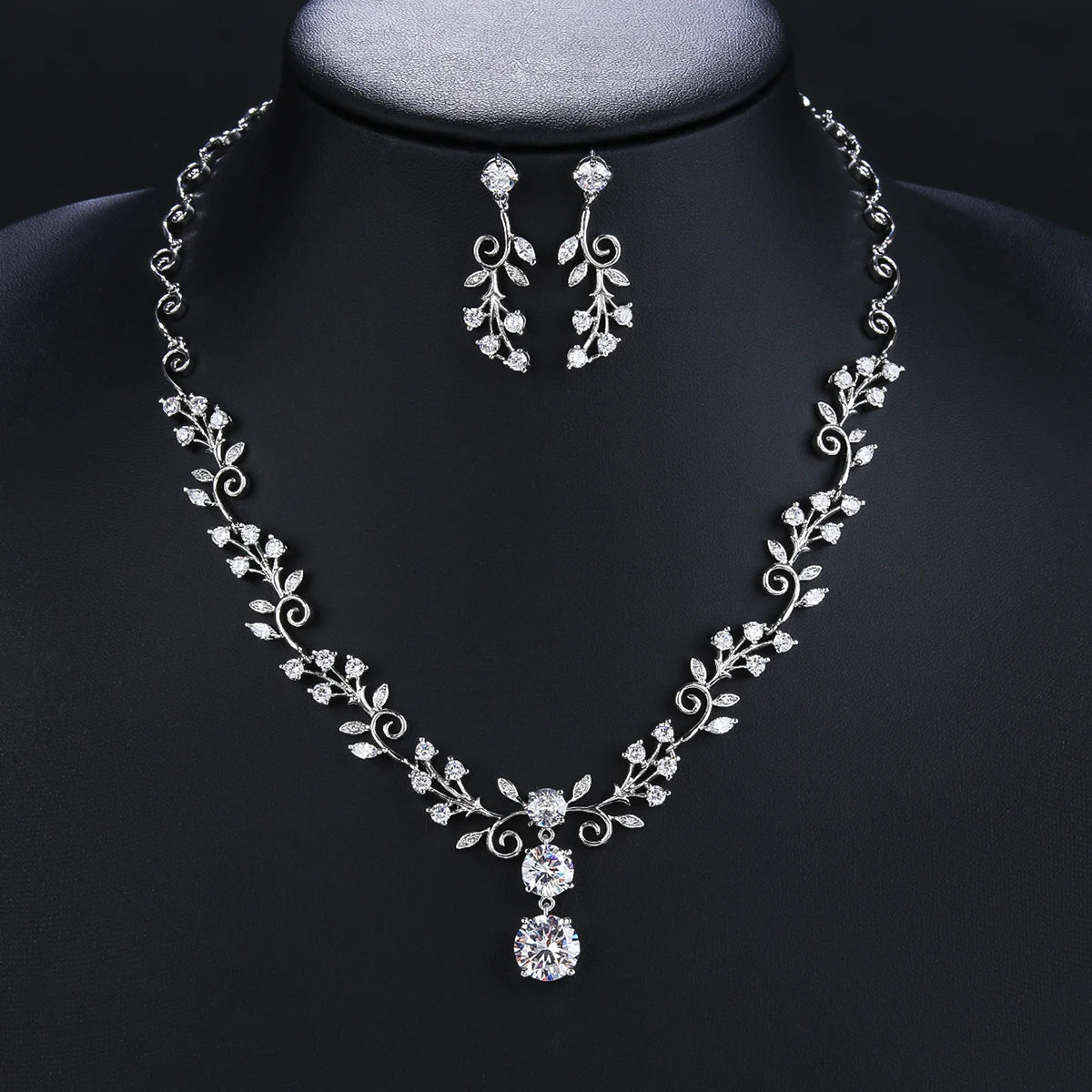 Elegant CZ Cubic Zirconia Bridal Wedding Jewelry Set for Women - Necklace & Earrings Set | Perfect for Weddings, Anniversaries, and Special Occasions