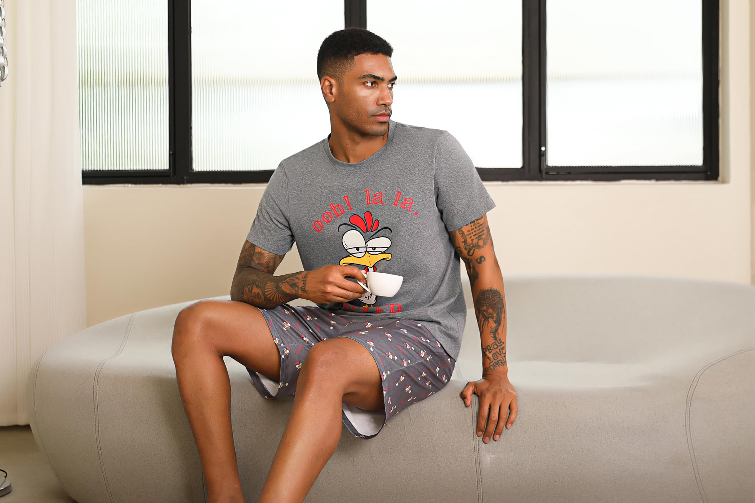 Men's Cotton Pajama Set - Soft V-Neck Sleepwear with Pockets for Lounge & Relaxation at Home