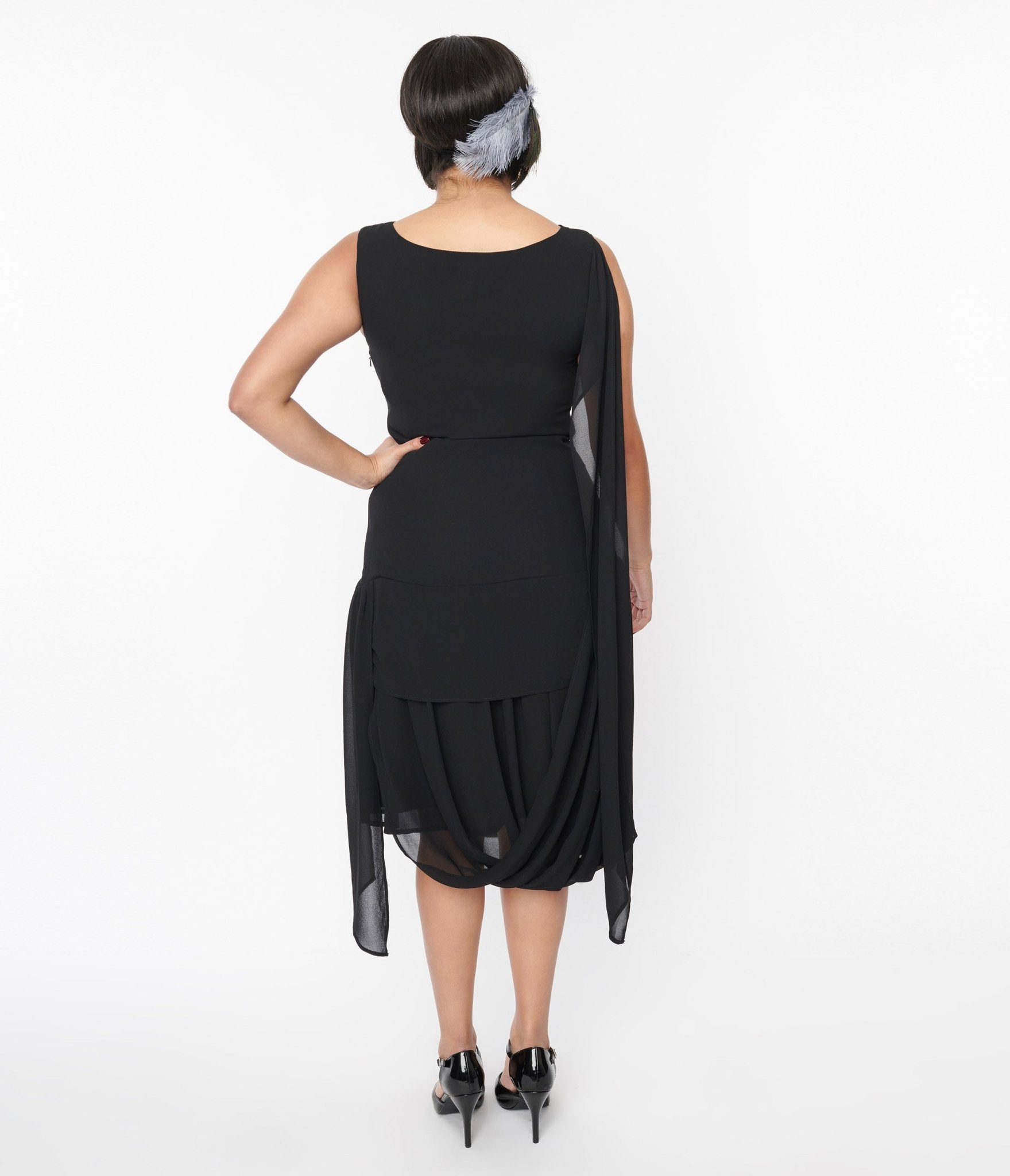 Vintage 1920s Black Flapper Dress - Roaring 20s Gatsby Style Draped Evening Gown for Women | Perfect for Costume Parties, Halloween, Themed Events & Jazz Age Inspired Outfits