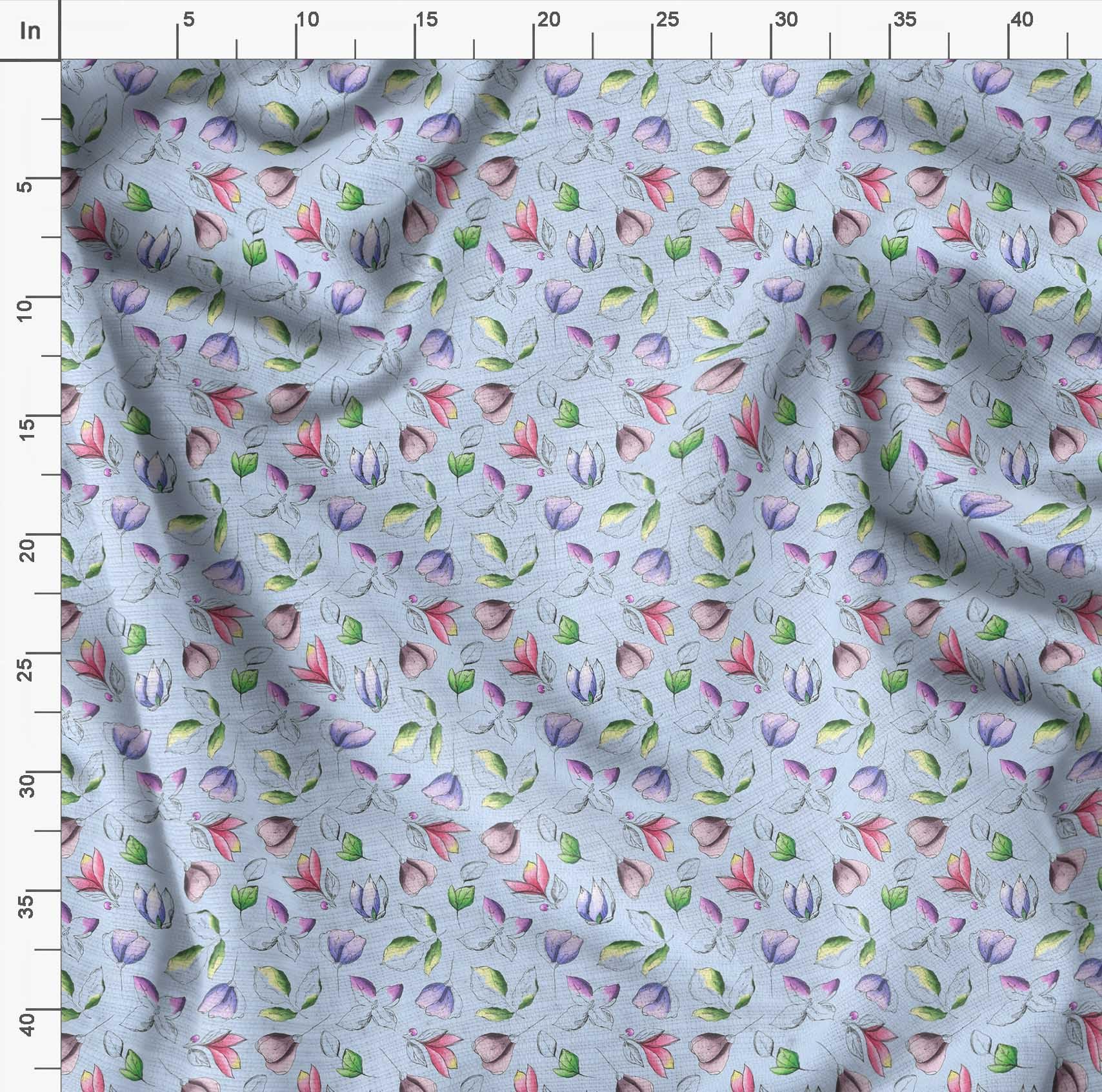 Soimoi Moss Georgette Blue Fabric by The Yard - 42 Inch Wide Printed Fabric with Artistic Leaf & Floral Patterns for DIY Fashion, Home Decor, and Craft Projects
