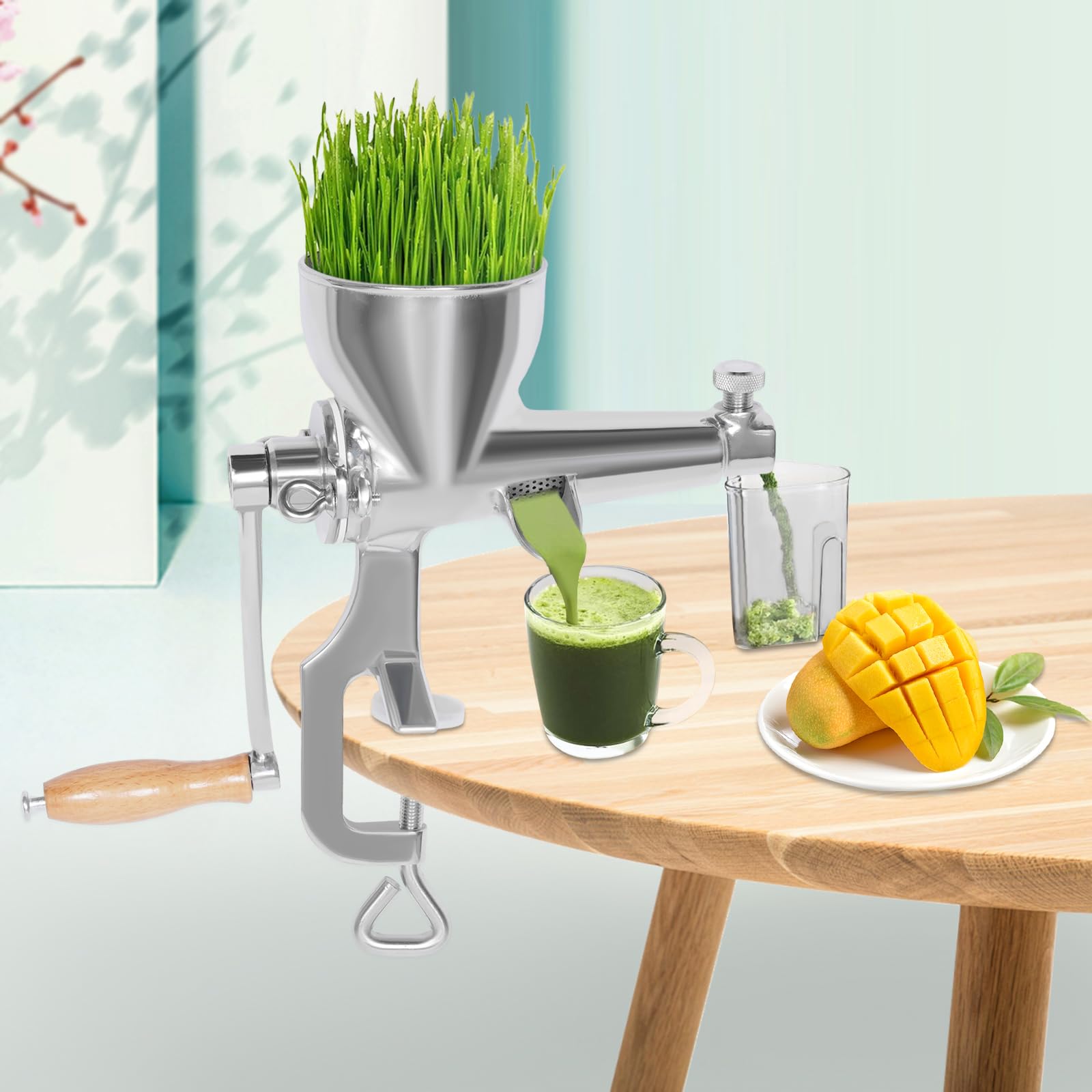 Premium Stainless Steel Manual Wheatgrass Juicer - Hand Crank Wheat Grass & Vegetable Extractor for Healthy Juicing - Perfect for Home, Kitchen, Gym & Detox Routines