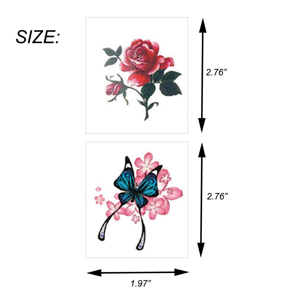 100 Pcs Butterfly Flower Temporary Tattoos - Waterproof Fake Tattoos for Women & Kids - Small Sexy Floral Tattoo Stickers for Girls - Perfect for Parties, Festivals, Beach & Summer Fun