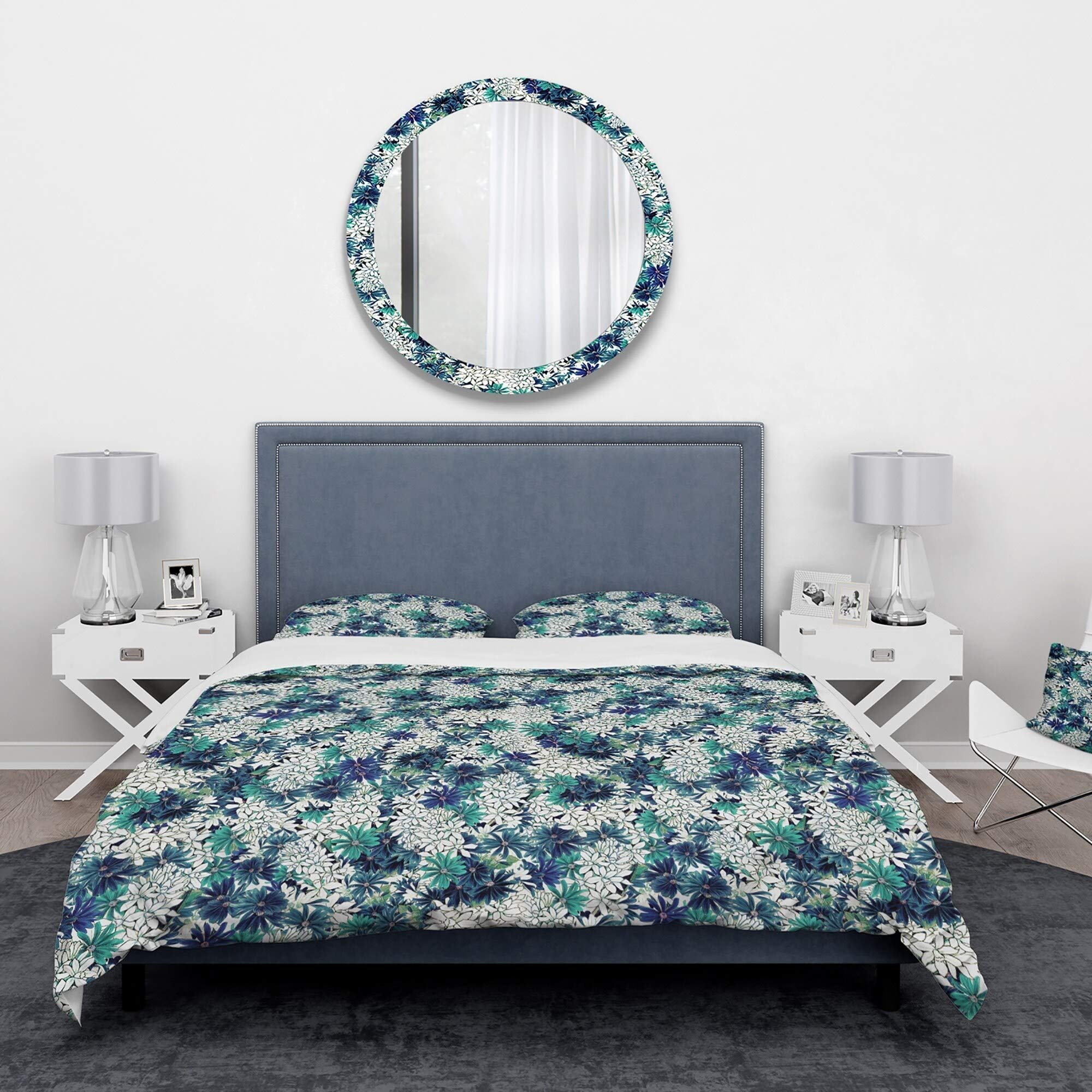 Designart 'Turquoise and White Ocean of Flowers' Floral Duvet Cover Set - Twin Size Bedding with 1 Pillow Sham (Comforter Not Included) | Boho Chic Bedroom Decor for Girls, Teens & Guest Rooms