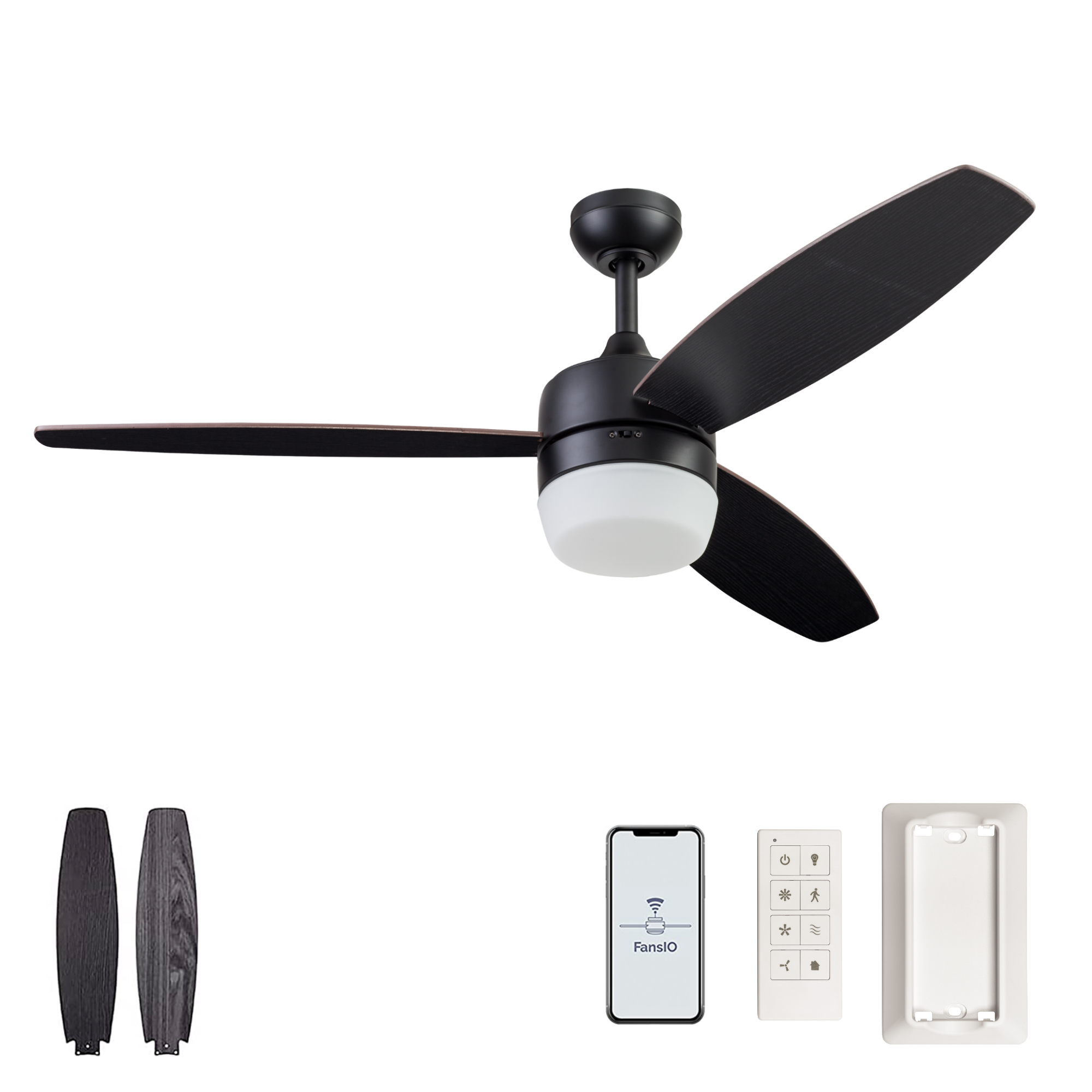 52 Inch Smart Ceiling Fan with Remote Control - Matte Black Finish - Energy Efficient & Quiet Operation - Perfect for Living Room, Bedroom, and Office Spaces