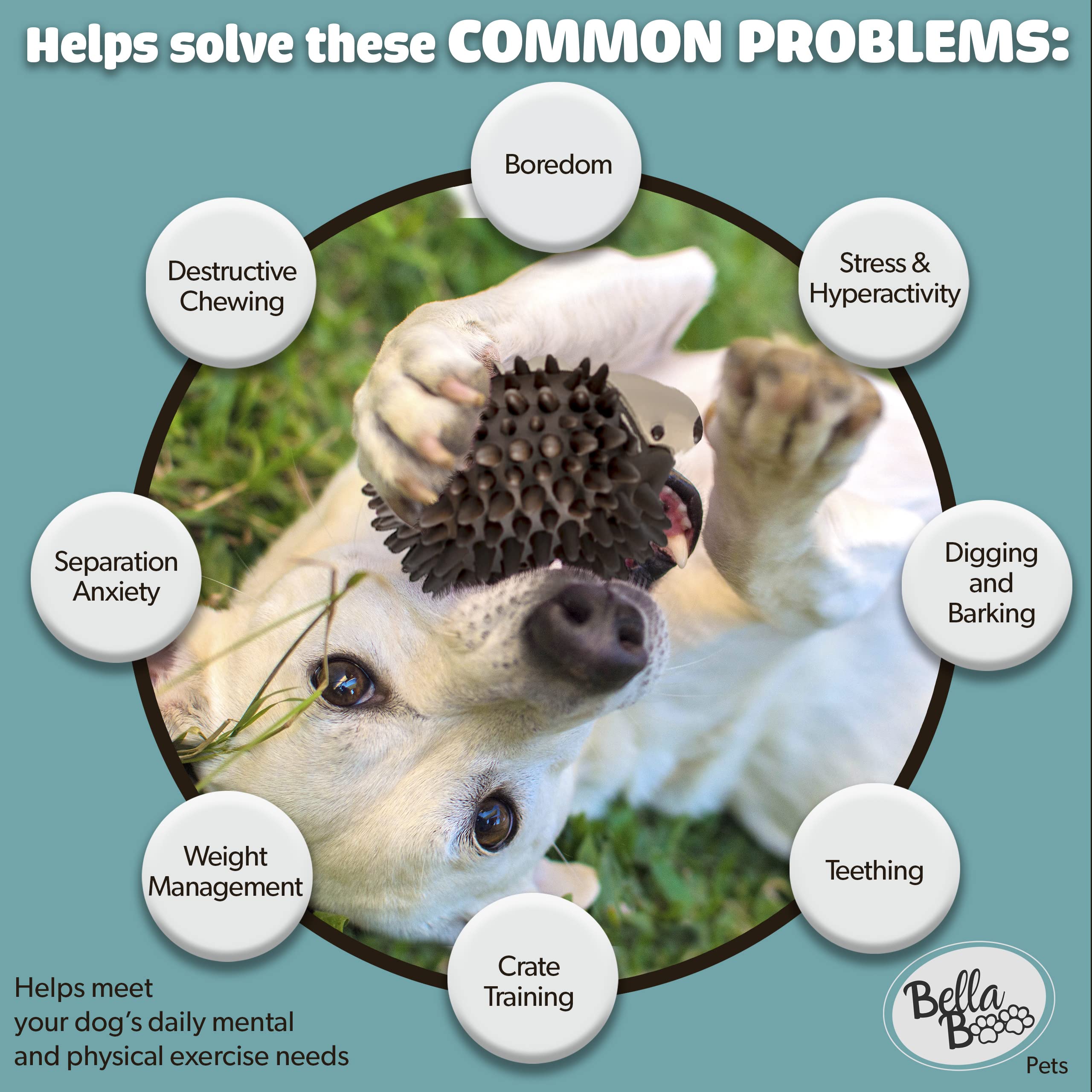 Bella Boo Pets Interactive Dog Toy for Strong Chewers - Durable Freddy The Hedgehog Treat Ball, Slow Feeder & Dental Chew Toy for Medium & Large Breed Dogs - Mental Stimulation & Teeth Cleaning - Perfect for Puzzle Play & Mealtime Fun (Brown)