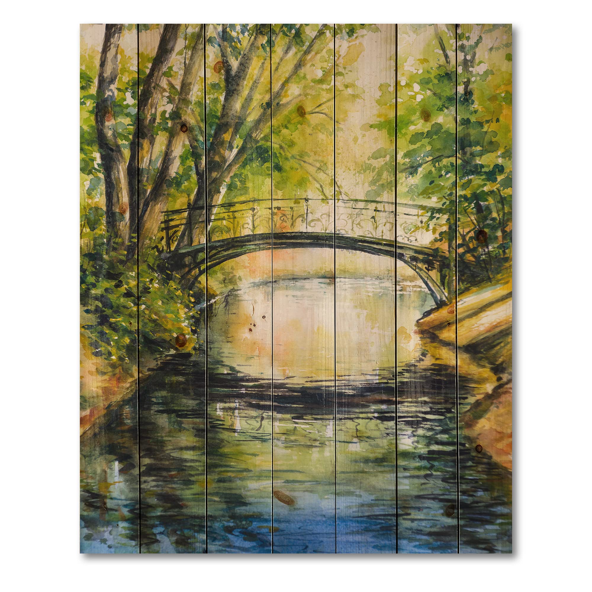 Forest Park Lake Wood Wall Art - Large Pine Wood Panel Decor for Home & Office