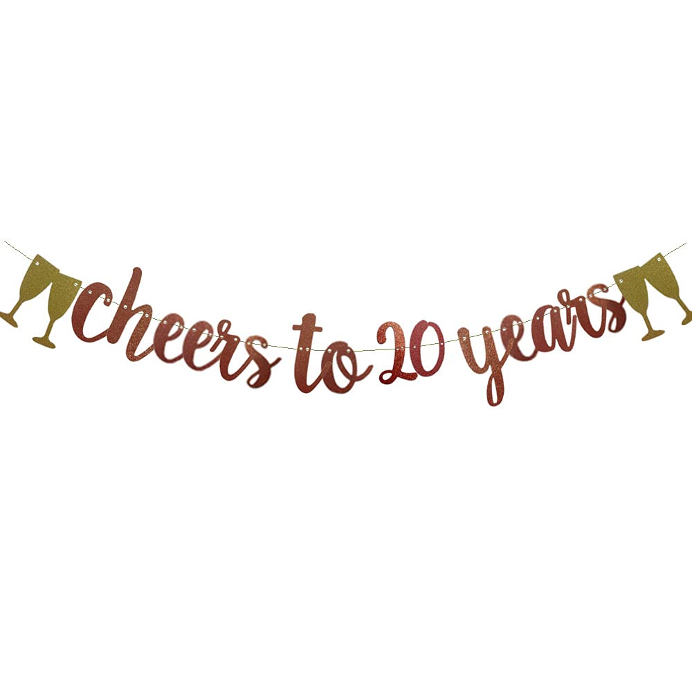 20th Anniversary Banner - Rose Gold Glitter Pre-Strung Party Decor for Wedding, Birthday & Milestone Celebrations | Perfect for 20 Years Together, 20th Birthday Parties & Special Events