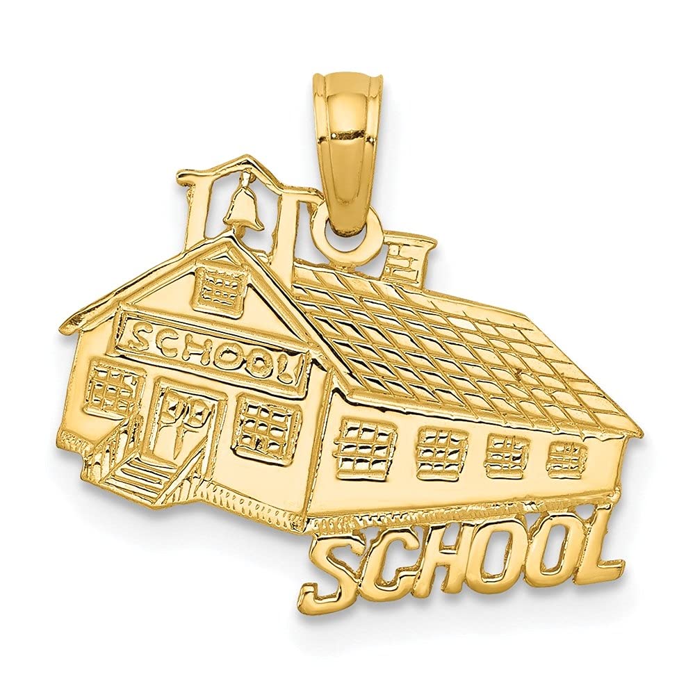 14K Yellow Gold School House Pendant Necklace for Women - 17mm x 19mm Fine Jewelry Gift for Teachers, Graduation, Back to School & Everyday Wear