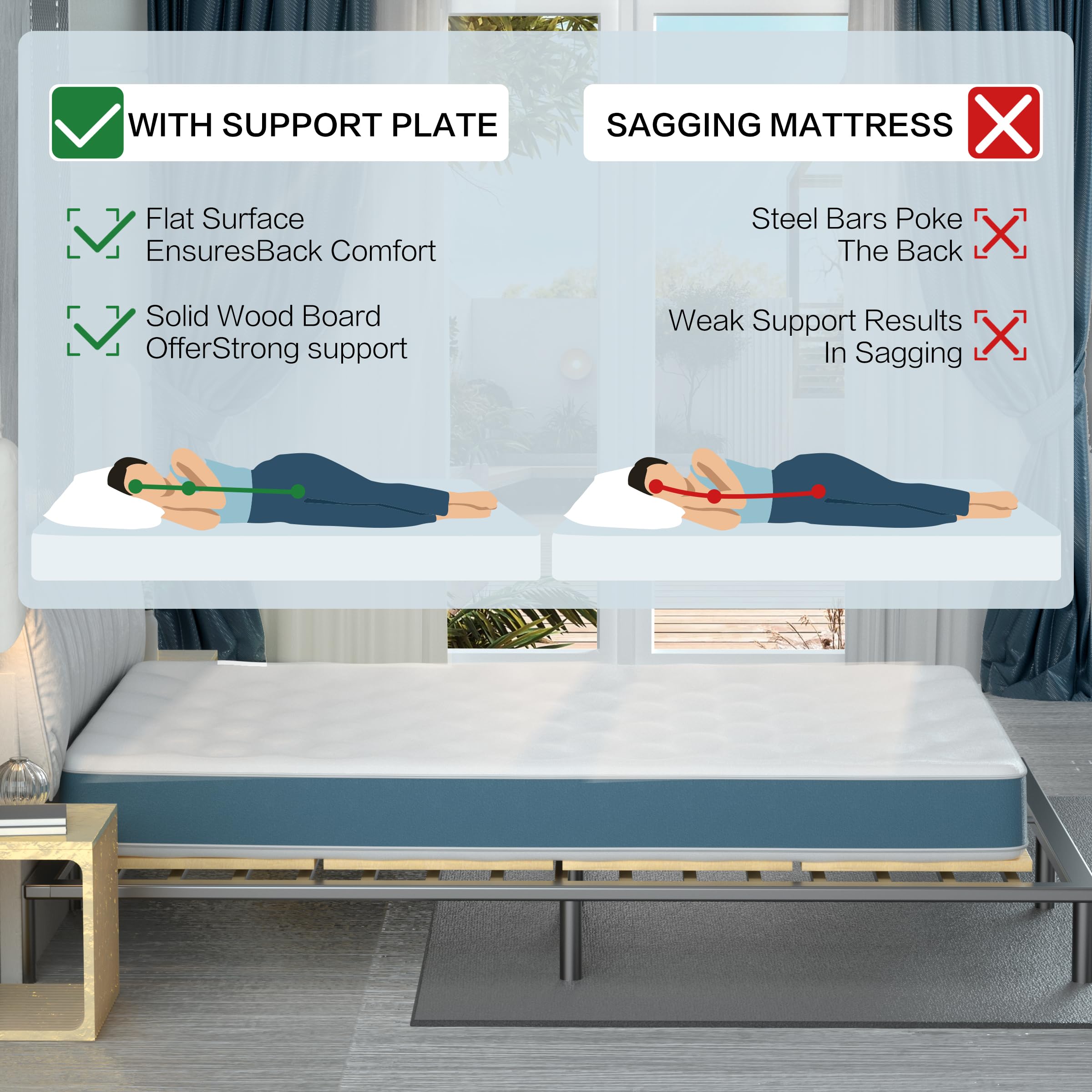 Queen Size Folding Box Spring - Sturdy Bed Support Board for Under Mattress, 74