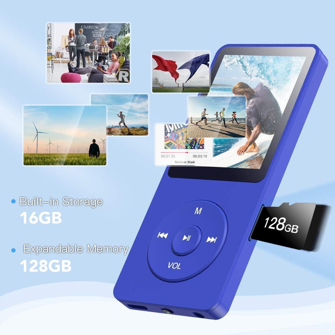 AGPTEK 16GB MP3 Player with Noise Cancelling Earbuds - Portable Music Player for Running, Workout, Travel & Sleep | High Quality Sound & Lightweight Design