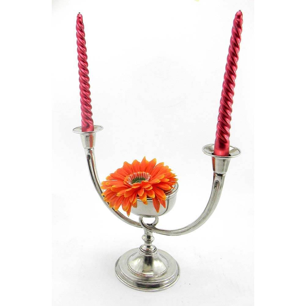 Handcrafted Pewter Candelabra with Flower Vase - 100% Italian Made - Perfect for Wedding Centerpieces & Home Decor