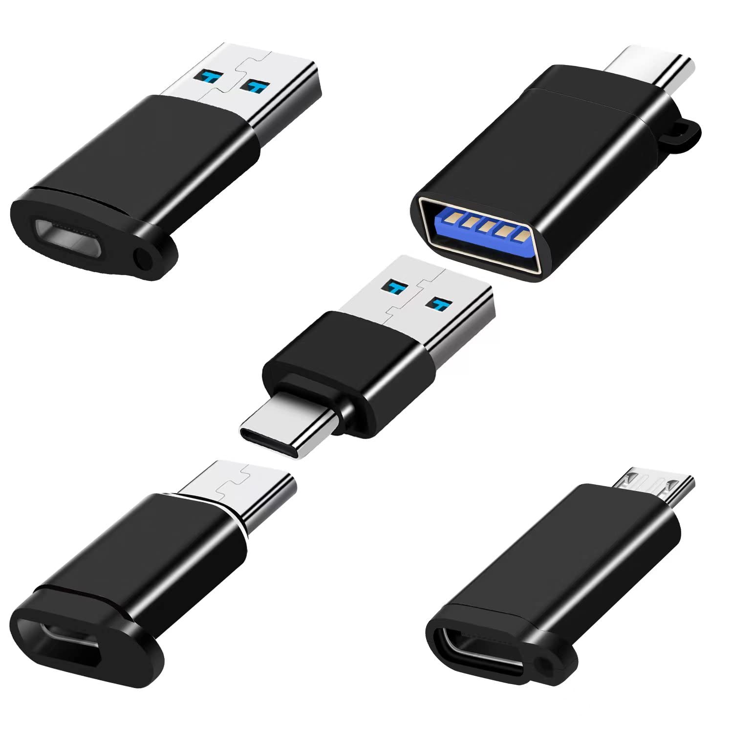 5-Pack USB C Adapter Set - Micro USB to USB C & USB C Female to USB 3.0 Male Converter - Compatible with MacBook Pro, Samsung Galaxy, iPhone, iPad, Laptop & More - Perfect for Charging, Data Transfer & Device Connectivity
